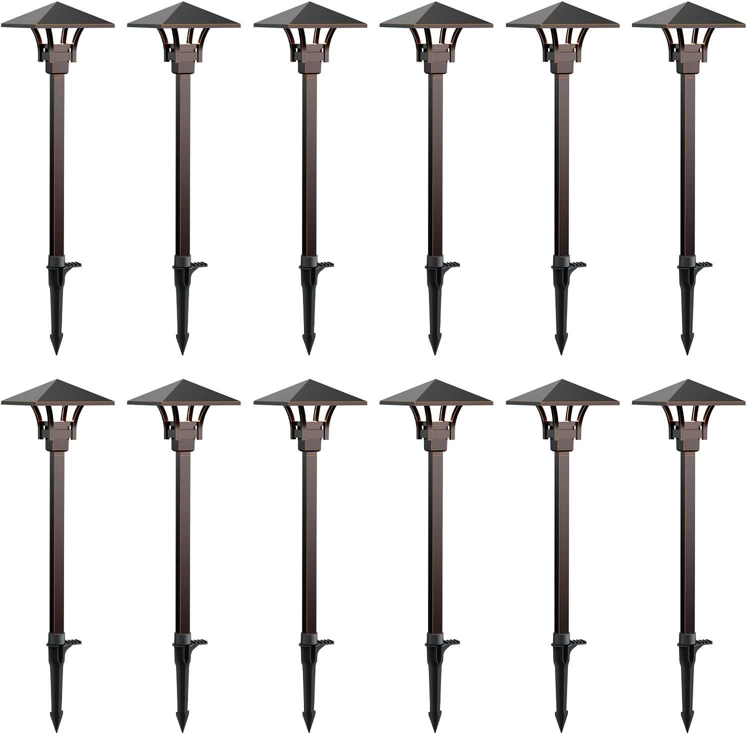 GOODSMANN Landscape Lighting Low Voltage Landscape Path Lights Oil Rubbed Bronz 12PK Path Lights Low Voltage 4W LED 32 Lumen 3000K Warm White with Cable Connectors