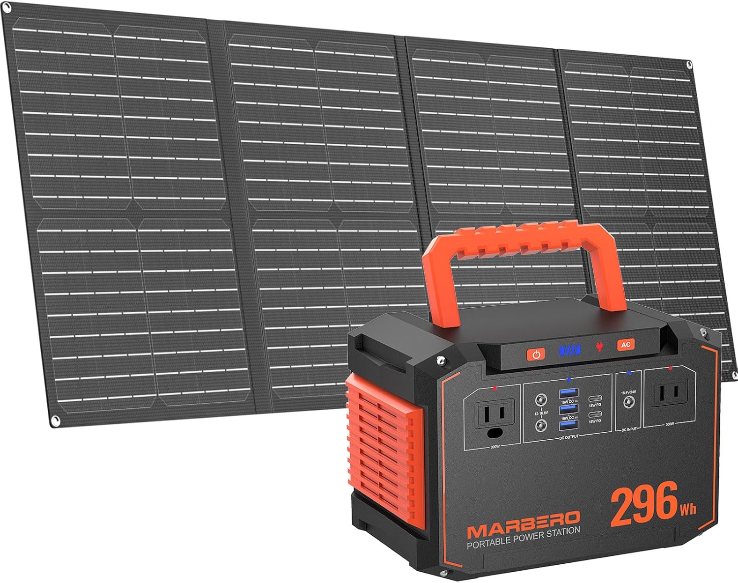 MARBERO 296Wh Solar Generator with Solar Panel Included 300W Portable Power Station with 60W Foldable Panel Set Solar Power Bank with AC Outlets for Camping Home Backup Outdoor Emergency Travel