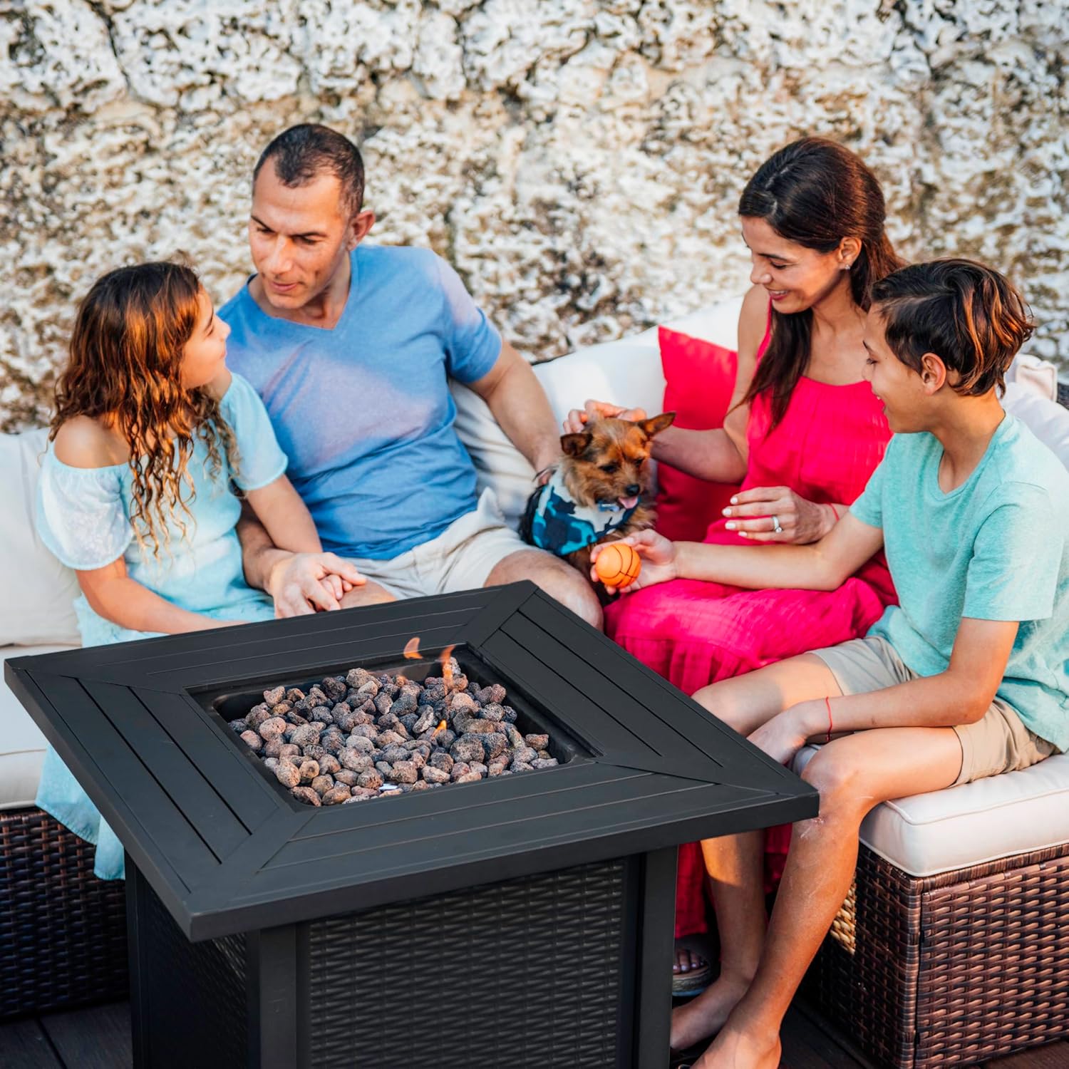 Nestl 28 Inch Fire Pit for Outdoor - 40,000 BTU Outdoor Propane Fire Pit Table with Lid, Rain Cover & Lava Rocks - Patio Fire Pit Table for Backyard Gatherings - Black