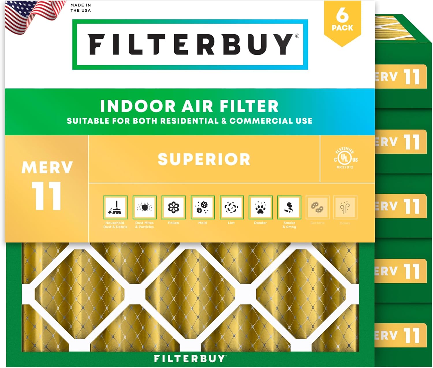 Filterbuy 23.5x23.5x4 Air Filter MERV 11 Superior Pet & Allergy Defense (6-Pack), Electrostatic Pleated HVAC AC Furnace Filters Replacement, Made in USA (Actual Size: 23.50 x 23.50 x 3.63)