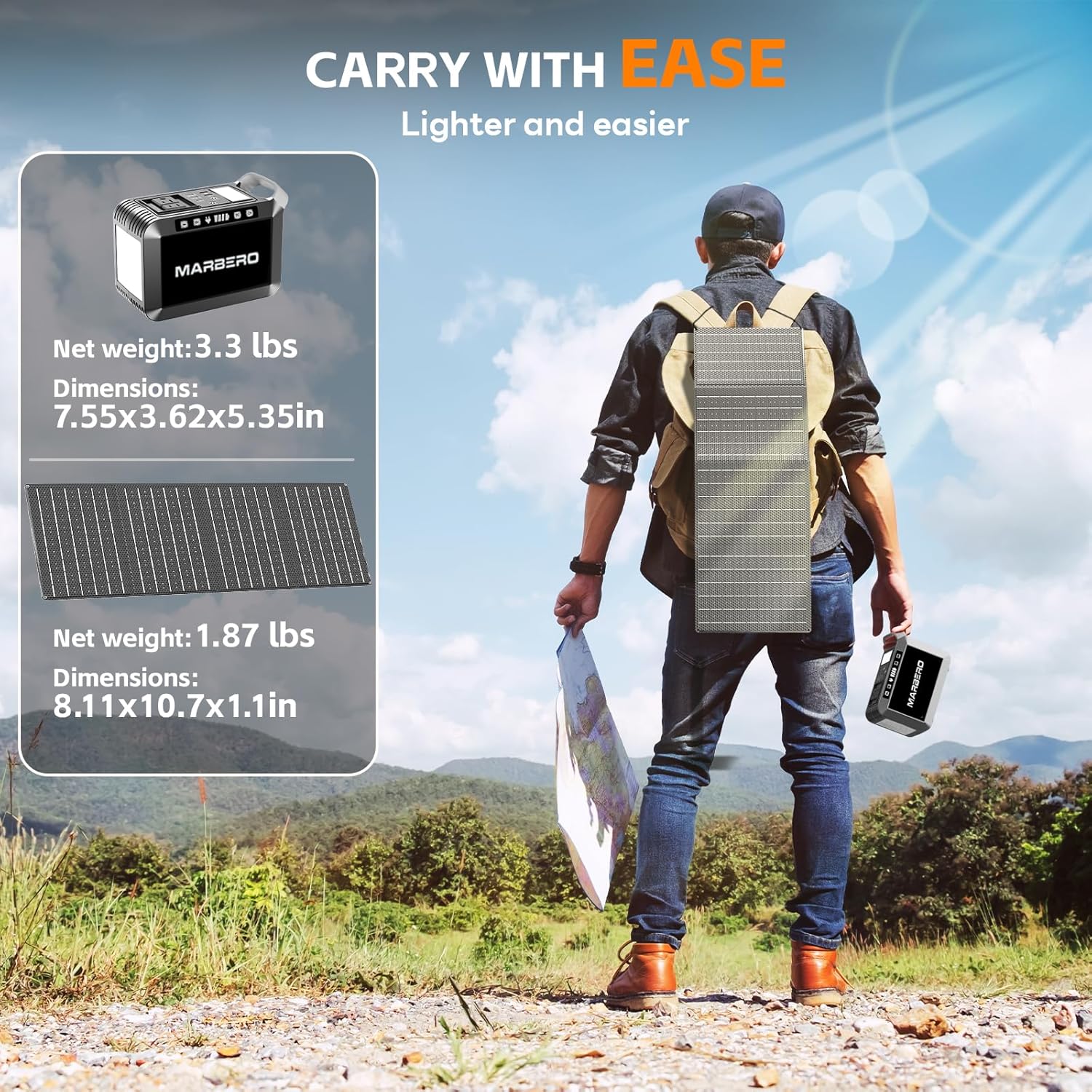 MARBERO Solar Generator 148Wh Portable Power Station with Solar Panel 40W Included Solar Power Bank with AC Outlet 200W Surge for Home Outages Camping Outdoor Adventure Emergency