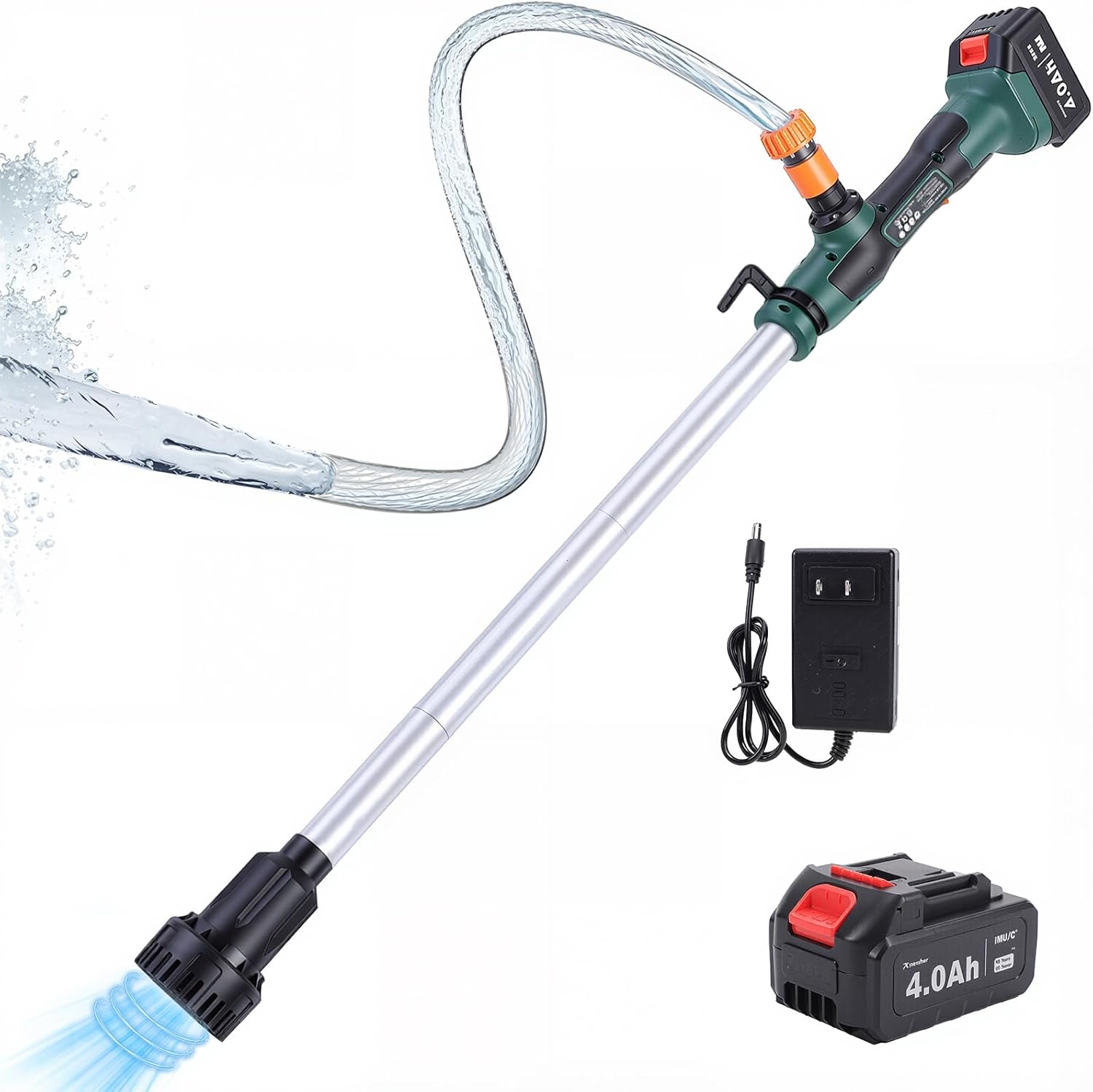 Cordless Stick Water Transfer Pump, Portable Electric Sump Pump with 4000mAh 21V Battery & Water Hose, Utility Water Removal Pump Kit for Pool Garden Pond RV Boat Draining