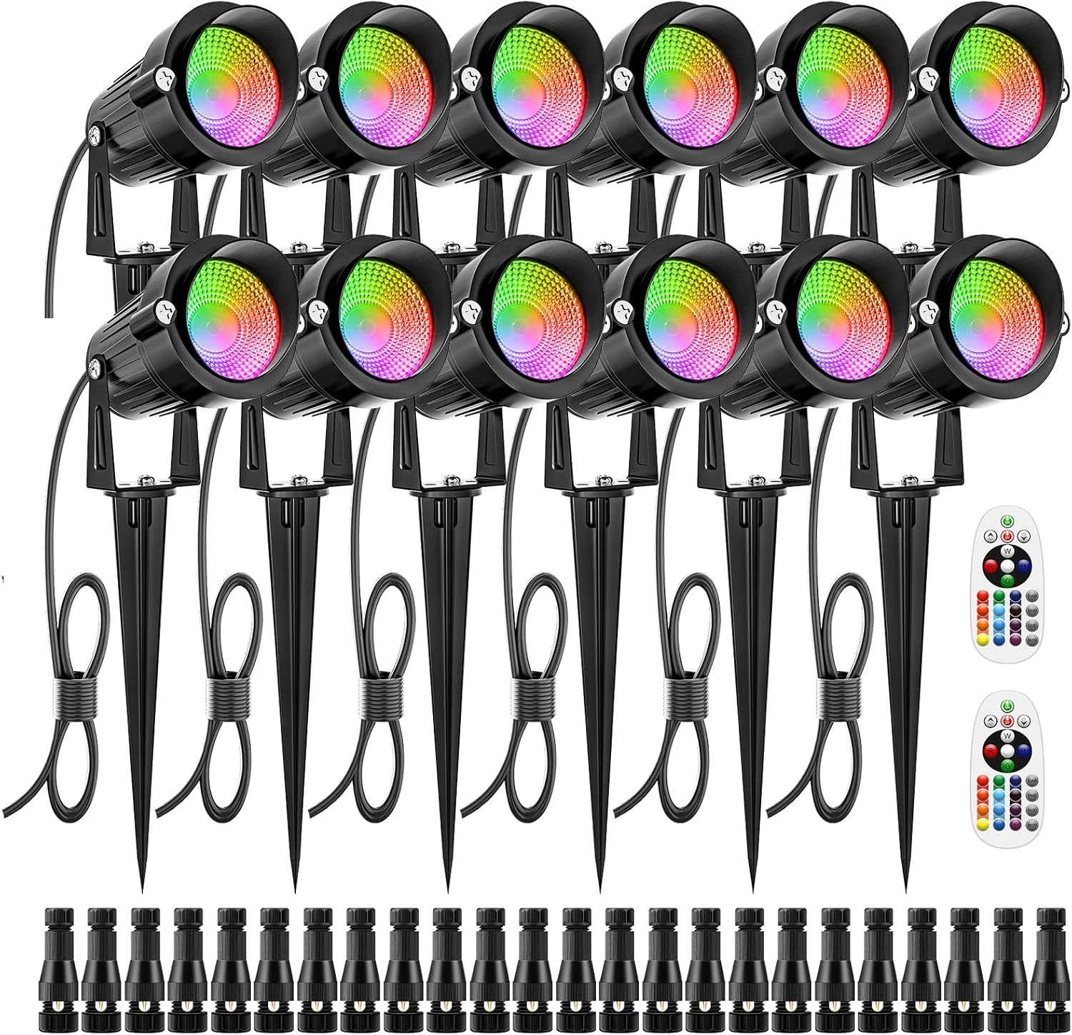 ZUCKEO 12W RGB Low Voltage Landscape Lights, LED Color Changing Landscape Lighting, IP66 Waterproof Outdoor Spotlight, 12V 24V Christmas Decorative Light for Yard Garden Path(12Pack)