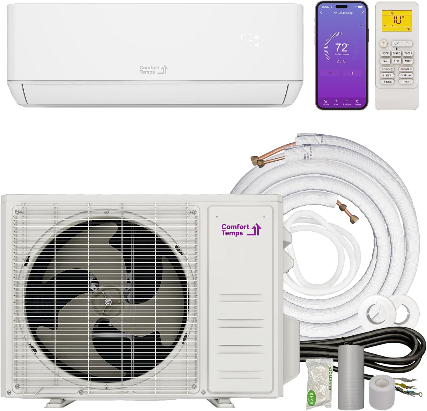 Ultra-Efficient 9000 BTU/220V Mini Split – 23 SEER for Lower Energy Bills– Pre-Charged, Ductless, Quiet & Comfortable Mini Split AC/Heating System|WiFi & Easy Install Kit |Pro Series by Comfort Temps