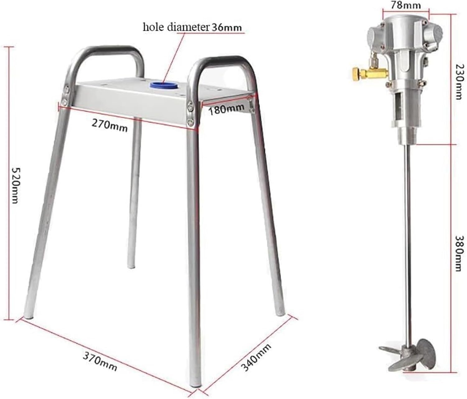 Paint Stirring Machine,5 Gallon 20L Vertical Pneumatic Paint Mixer with 4 Feet Stand,Stepless Speed,100mm Impeller Diameter,for Paint,Putty,Dye,Fodder,Viscous Liquid