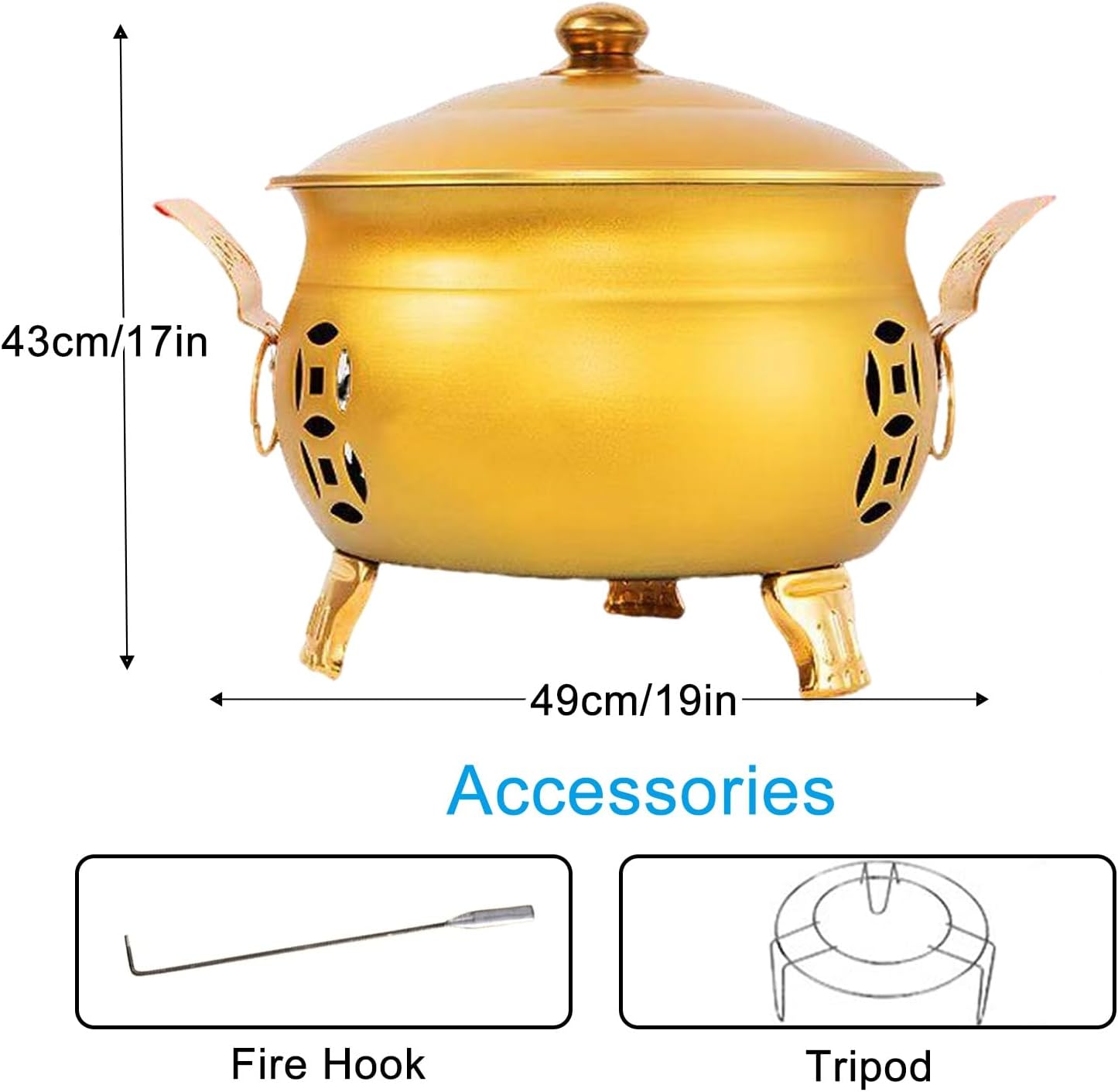 Burn Barrel, Metal Fire Pit, Burn Cage, with Lid, Fire Hook and Tripod, for Leaves, Trash, Camping, Bonfire, Backyard, Picnic Debris(49cm/19in)