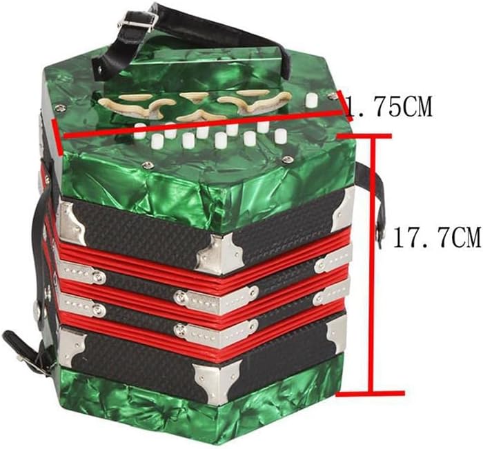 20 Buttons Accordion Concertina, Entry Level Keyboard Instrument, with Carry Bag, for Adults Beginners Students, Fascinating Softer Sound,Green