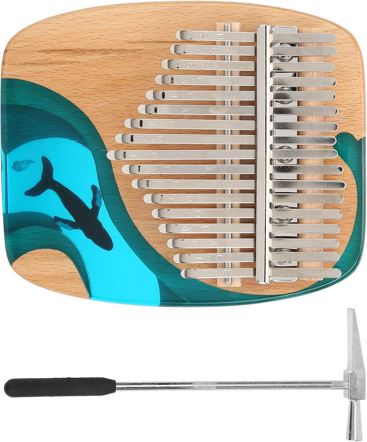 Kalimba Thumb Piano Whale 17 - Key, Mahogany Thumb Piano with Engraved Keys, Portable Music Instrument for Beginners, Includes Tuning Hammer, Storage Bag and Sound Stickers