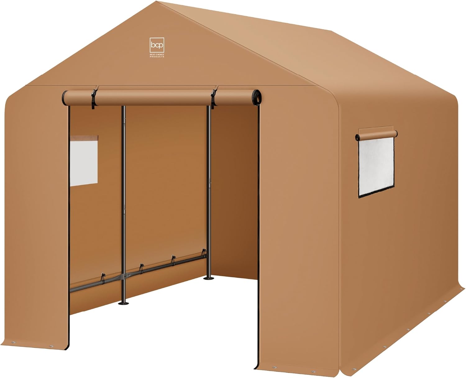 Best Choice Products 10x8ft Outdoor Storage Shed, Carport, Canopy Shelter, Dual Doors & Windows, Metal Frame, Weather-Resistant, Perfect for Storing Motorcycle, Bike, Garden Tools – Tan