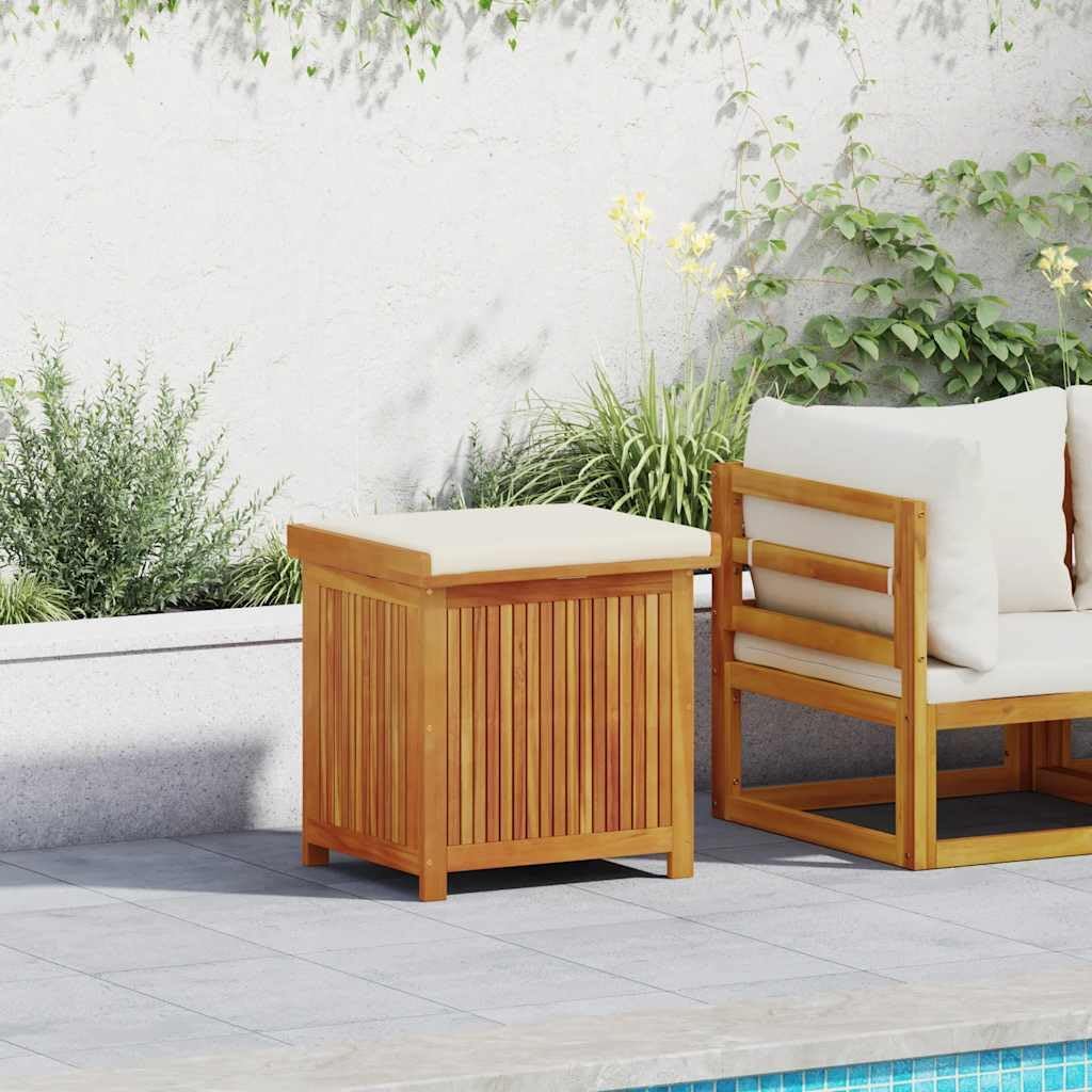 Rustic Solid Acacia Wood Cushion Box, 19.7x23.6x24.0 Inch Cream White Woodgrain Outdoor Storage for Deck, Patio, Garden, Waterproof Bin for Cushions & Tools