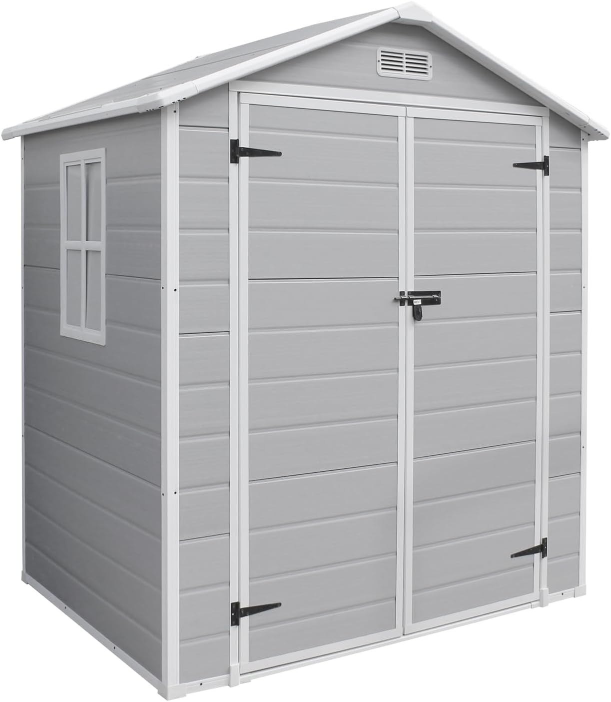 VINGLI 6x4.5 FT Outdoor Plastic Storage Shed, Patio Storage Bins with Weatherproof, Lockable Design with Large Capacity for Garden Tools, Light Grey