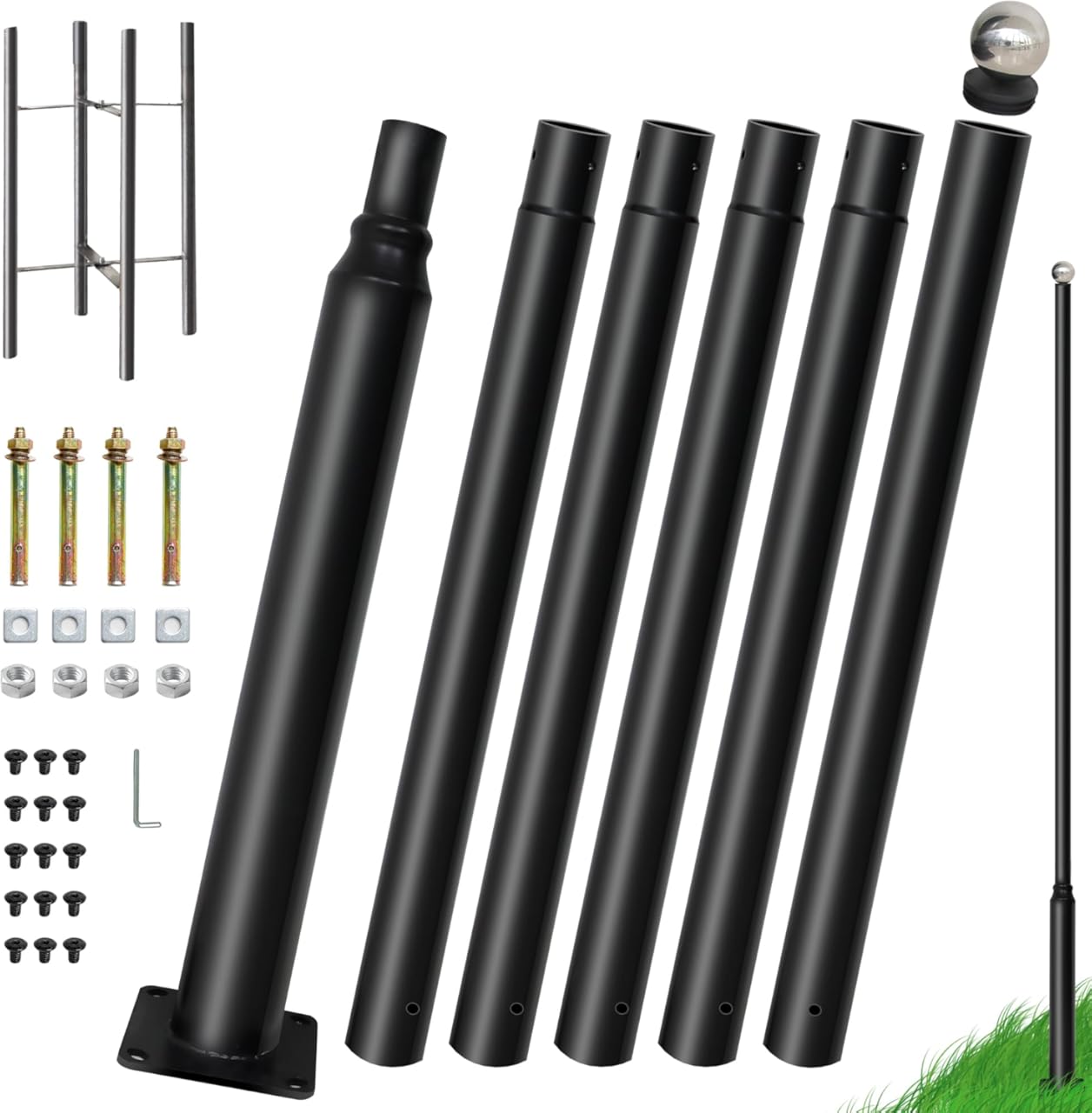 20Ft Outdoor Street Light Pole, Adjustable Solar Street Lamp Post Poles for Lighting with 2 Installation Ways, Heavy Duty Galvanized Pole Lights Outdoor for Street, Patio, Garden, Residential Areas