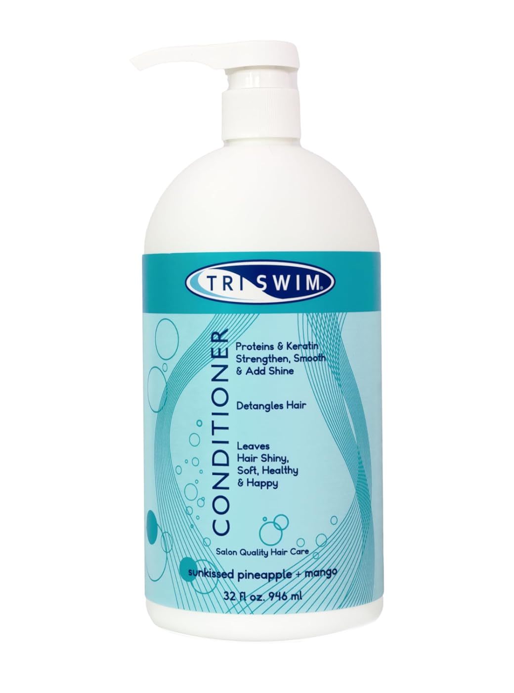 TRISWIM Swim Conditioner 32oz | Hydrates, Strengthens & Smooths Hair | Repairs Damage from Chlorine, Bromine & Saltwater | Protein & Keratin Formula | Sunkissed Pineapple + Mango Scent