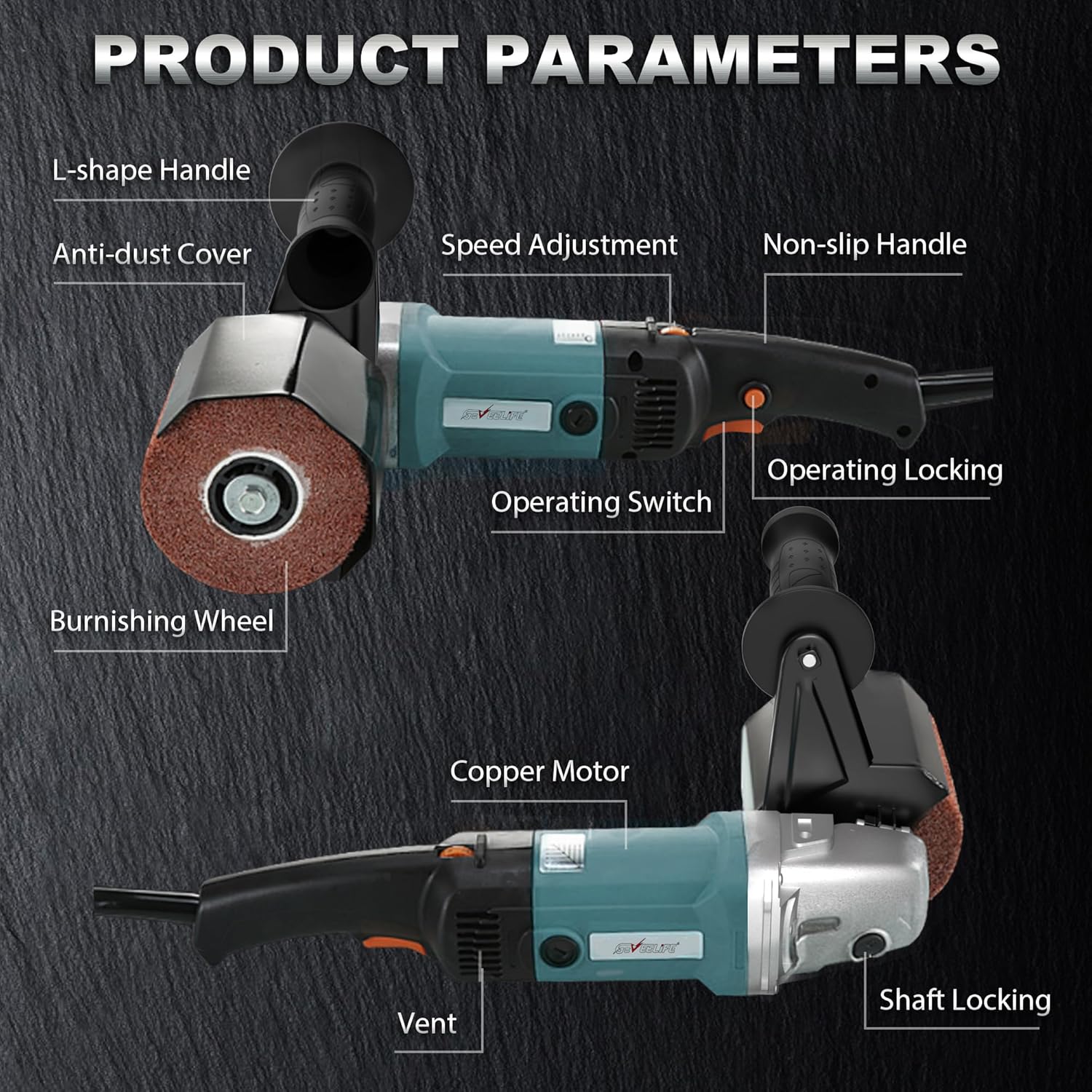 Surface Conditioning Tool 1400W, Burnishing Polishing Machine with 8 Variable Speed, Electric Handheld Stainless Steel Polisher Set, Metal Burnishing Machine Kit with Burnishing Wheel, Blue