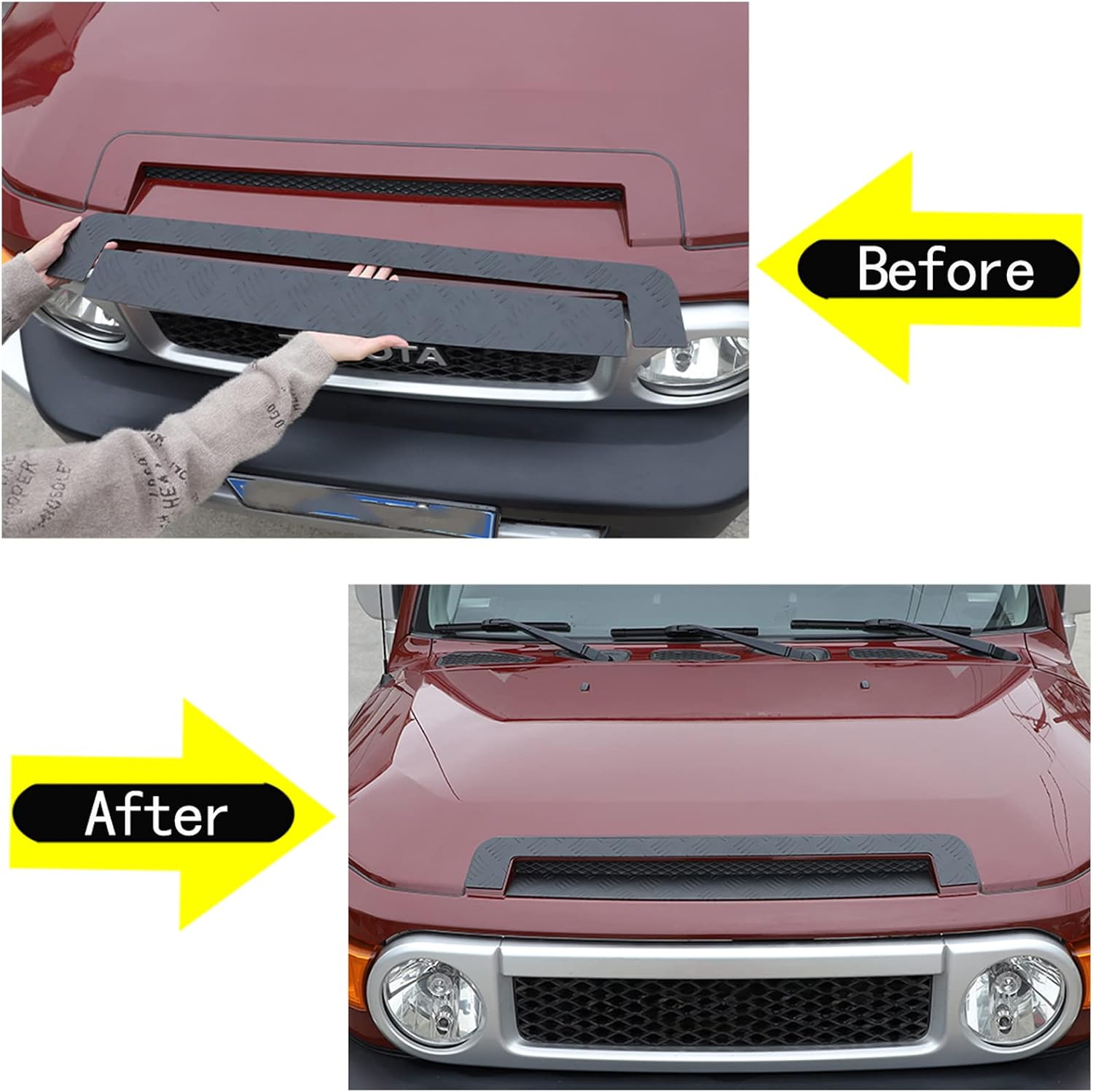 Car Hood Vent Trim Fit Toyot@ FJ Cruiser 2007-2021 Car Front Engine Hood Air Intake Grille Cover Hood Molding Anti-Scratch Hood Guard Hood Front Protect Panel Cover Hood Bezel Trim Sticker Accessories