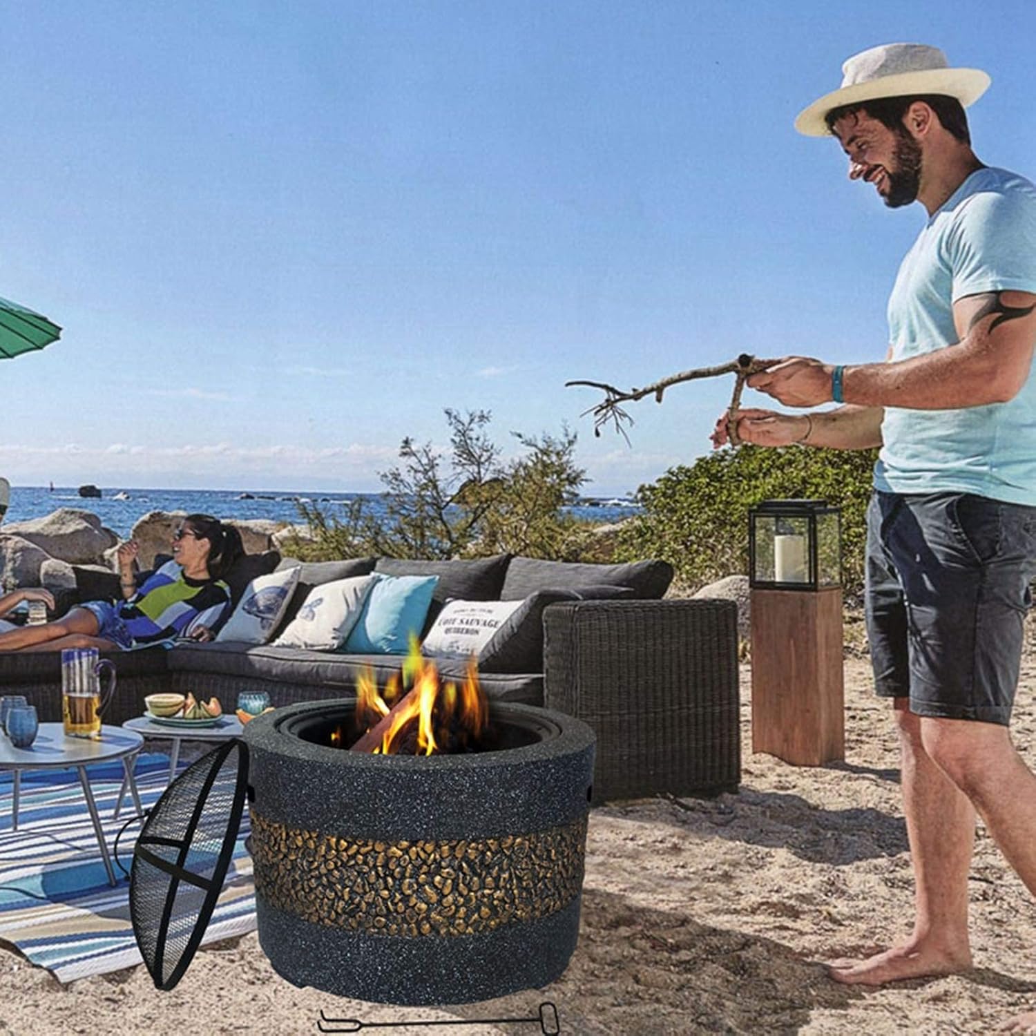 Backyard Patio Garden Fireplace Grill Bowl Outdoor Heaters & Fire Pit Fire Pits for Large with Grill Grate for Camping Picnic Bonfire Patio Backyard Garden Beaches Park