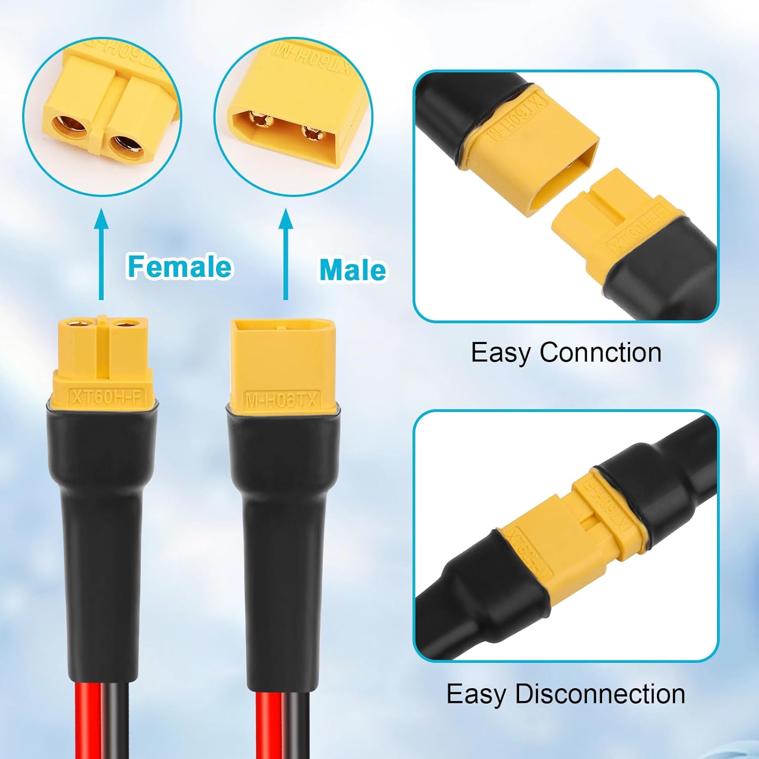 10AWG 40FT XT60 Extension Cable 2 3 5 10 15 20 25 30 35 40 50 75 100FT XT60 Female to Male Connector for Portable Power Station Solar Panel RC Battery