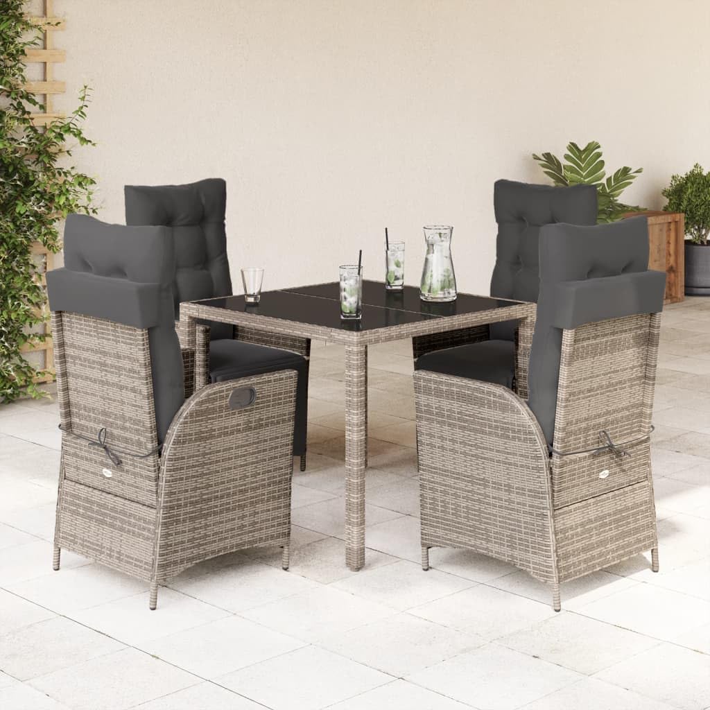 5 Piece Patio Dining Set with Cushions Gray Poly Rattan,Adjustable Rattan Garden Dining Set with Reclining Garden Chairs for Outdoor Patio Patio Furniture Sets, Outdoor Furniture Sets