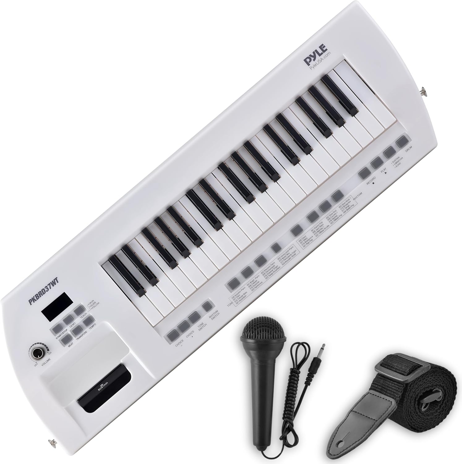 PYLE Electric Piano, 37 Keys Electric Keyboard Piano, Music Keyboard - Built-in Stereo Speakers, Rechargeable Battery, Wired Microphone, Portable Design, 200 Tones, 200 Rhythms, 50 Demos Included