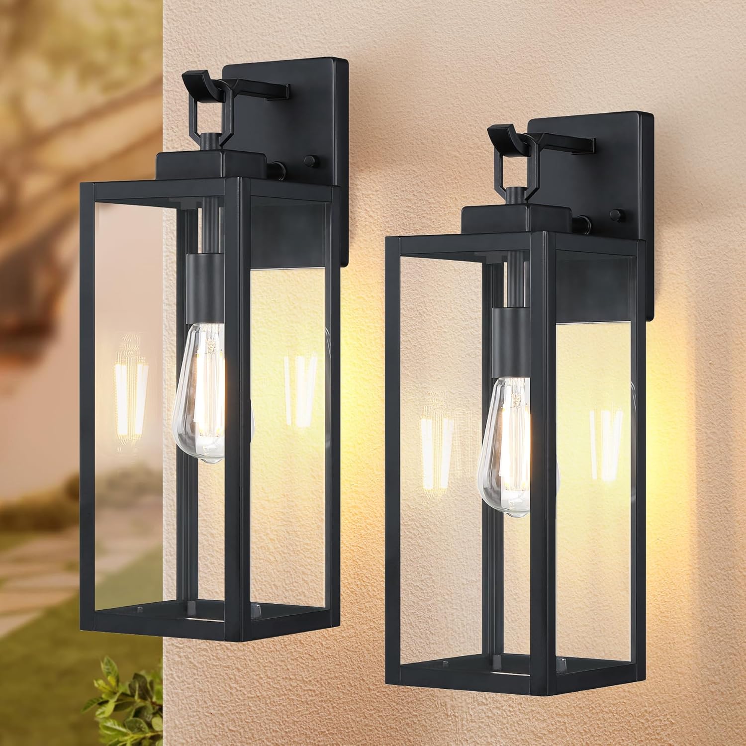 GRUENLICH Outdoor Wall Light Fixtures, 18 Inch Black Exterior Waterproof Porch Sconce Lighting with E26 Socket & Tempered Glass, Double Extra Large Wall Lantern for Patio Garage Entryway, 2-Pack