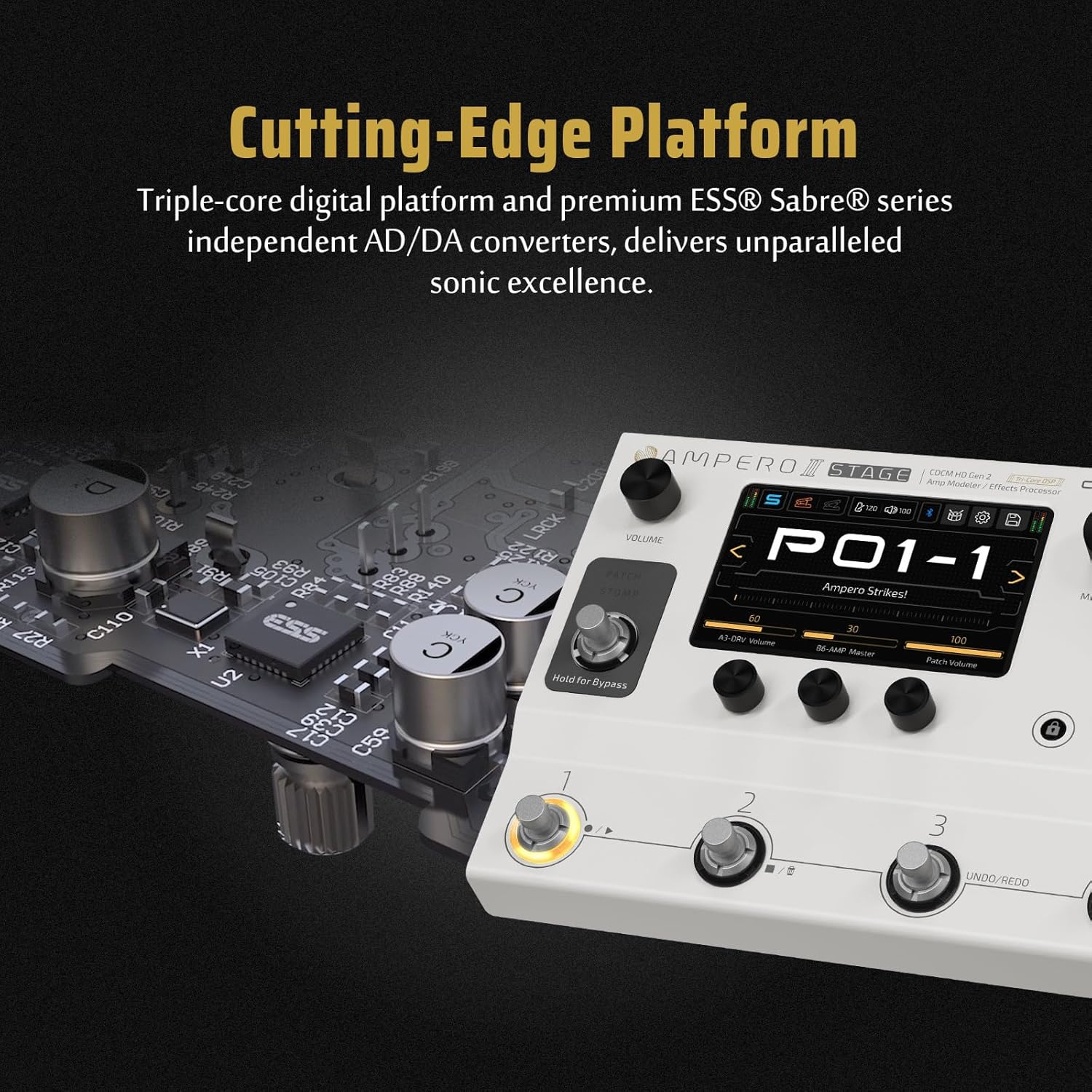 HOTONE Multi-Effects Pedal Dual Effect Chains with FX Loop MIDI I/O Stereo OTG USB Audio Interface Touch Screen Ampero II Stage(Include 10 PCS Additional Footswitch Toppers By VOLKTONE)