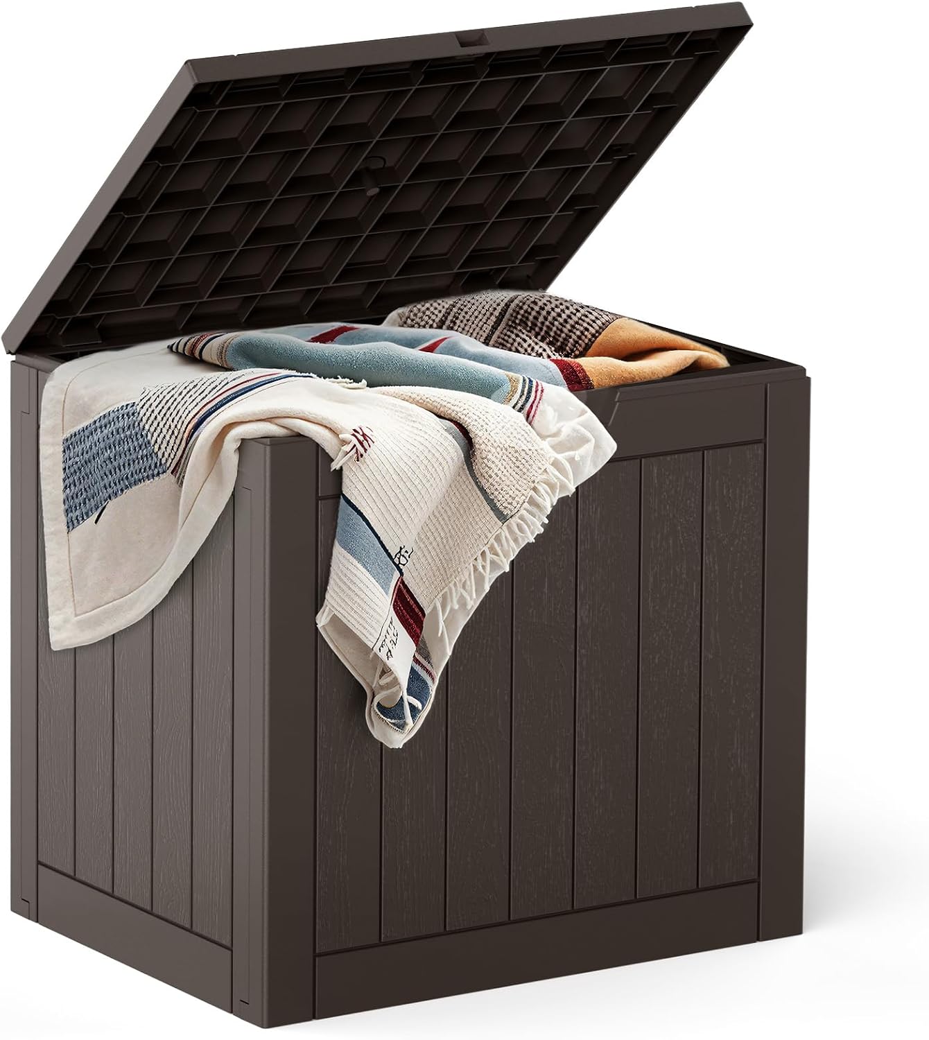31 Gallon Outdoor Storage Box,Weatherproof Resin Lockable Deck Box,Outside Storage Bin for Indoor Storage in Garden or Patio,Brown