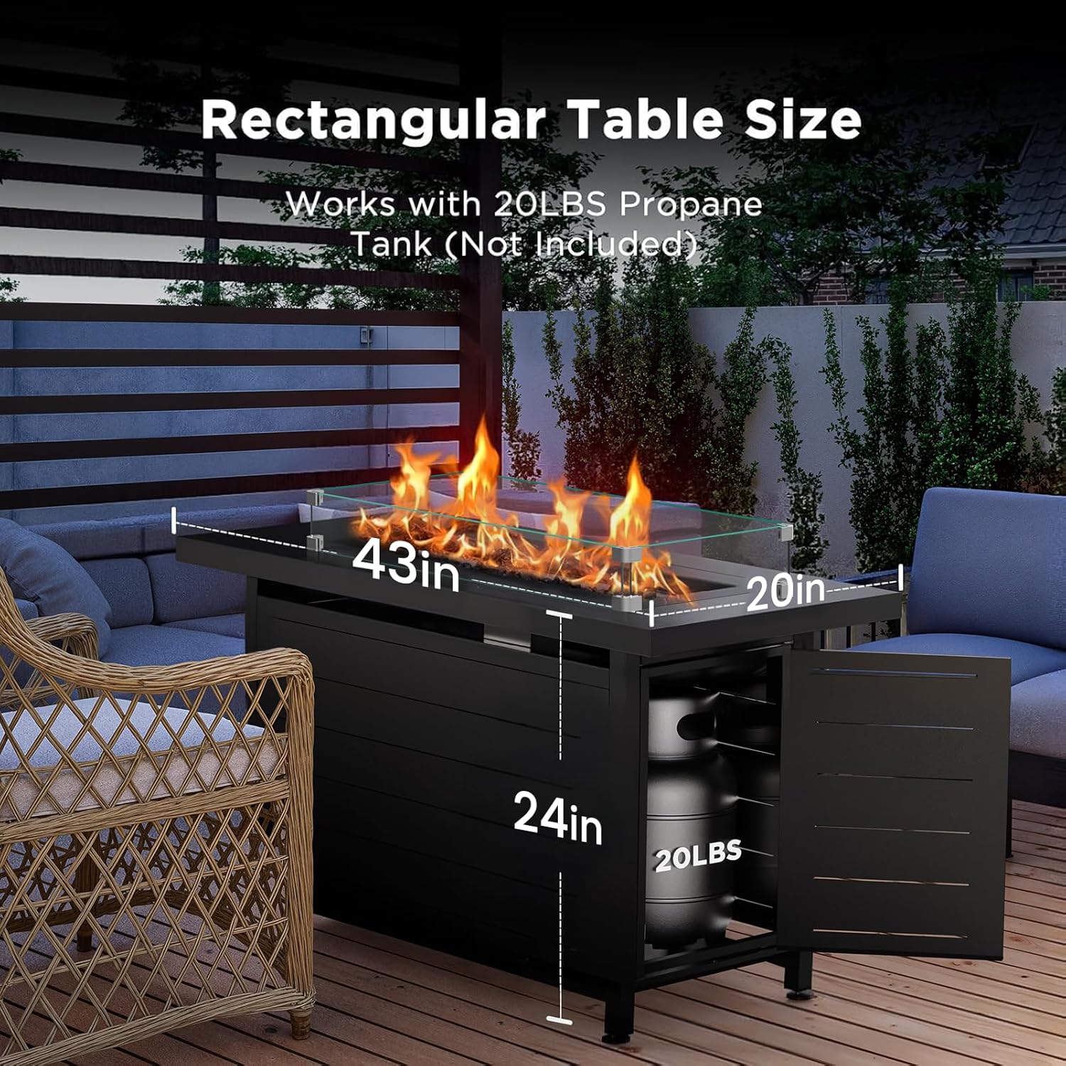 Ciays 42 Inch Gas Fire Pit Table, 60,000 BTU Propane Fire Pits for Outside with Glass Wind Guard, Steel Lid,Lava Rock, 2 in 1 Fire Pit Table Gatherings Parties on Patio Deck Garden, Ebony