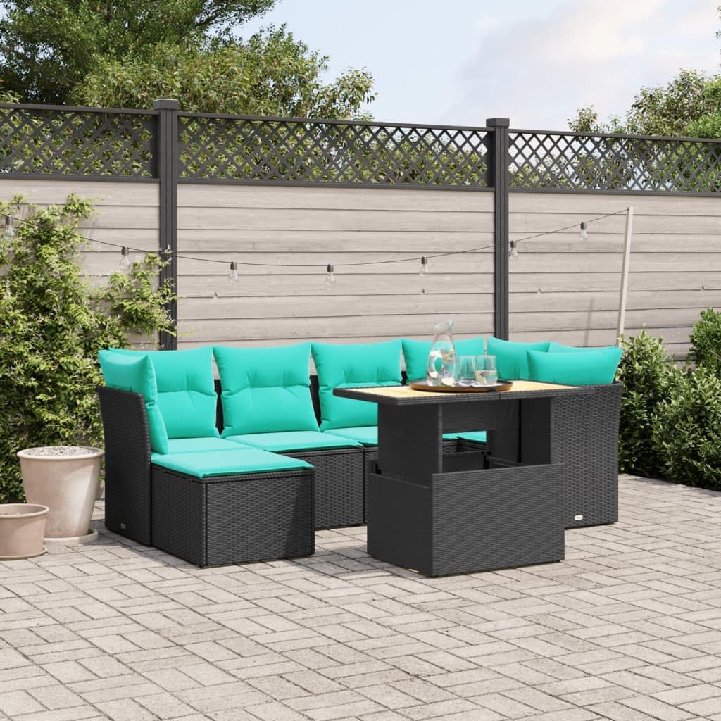 YAFF 7 Piece Outdoor Patio Sofa Set with Adjustable Table PE Rattan Furniture Set with Cushions & Storage Ottoman for Garden Backyard Terrace - Black