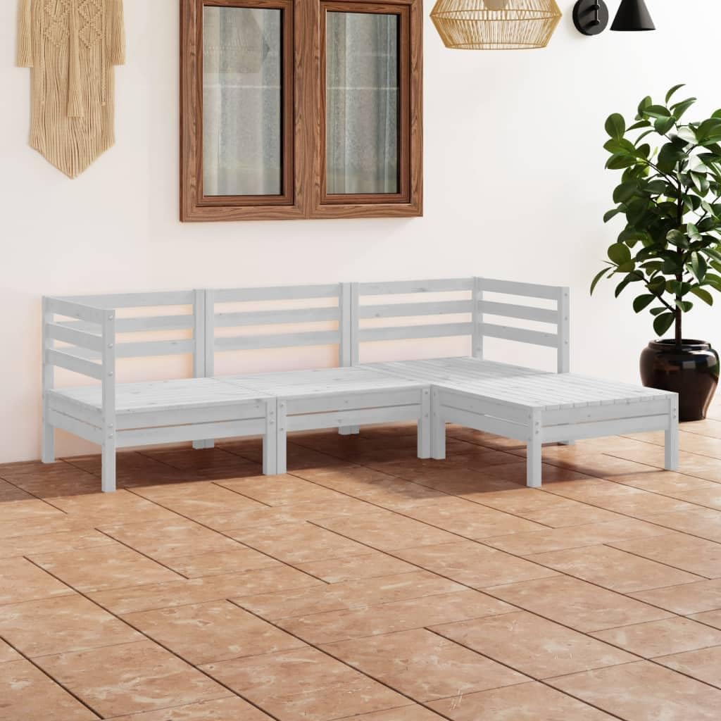 4 Piece Patio Lounge Set Solid Pinewood White,Timeless Wooden Garden Lounge Set for Relaxing Outdoors Patio Furniture, Outdoor Furniture Sets