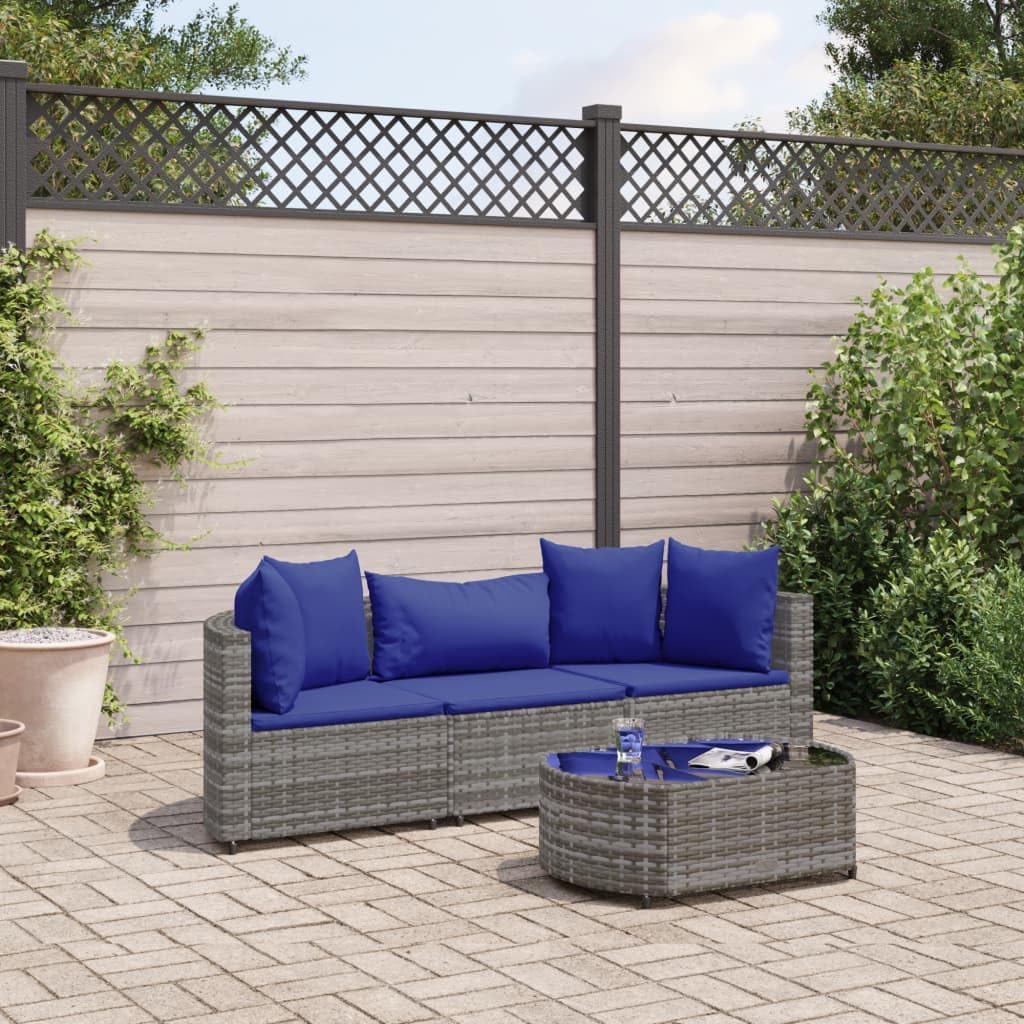 4 Piece Patio Sofa Set with Cushions Gray Poly Rattan,Outdoor Rattan Sofa Set Modular Comfortable Patio Furniture Patio Furniture, Outdoor Furniture Sets