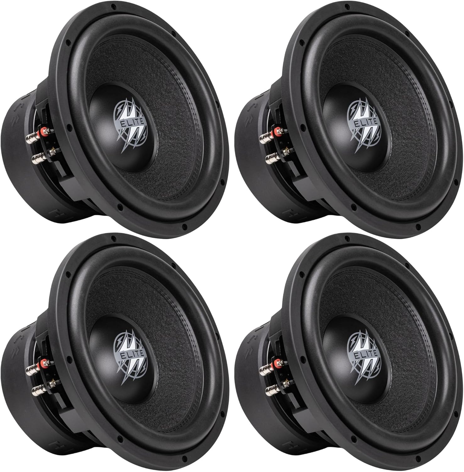 Hifonics Elite 4 Pack 12 Inch Car Mount Subwoofer with Dual 4 Ohm Voice Coil Speaker 1600 Watt Peak Power Mobile Amplifier System, Black