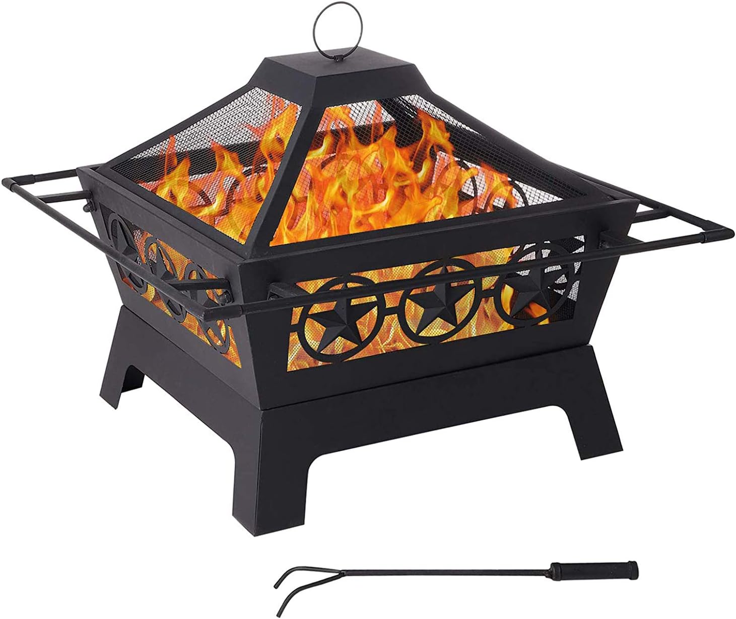 24 Inch Wood Burning Patio Firebowl,with Spark Screen Fireplace Poker Picnic Garden Firepits
