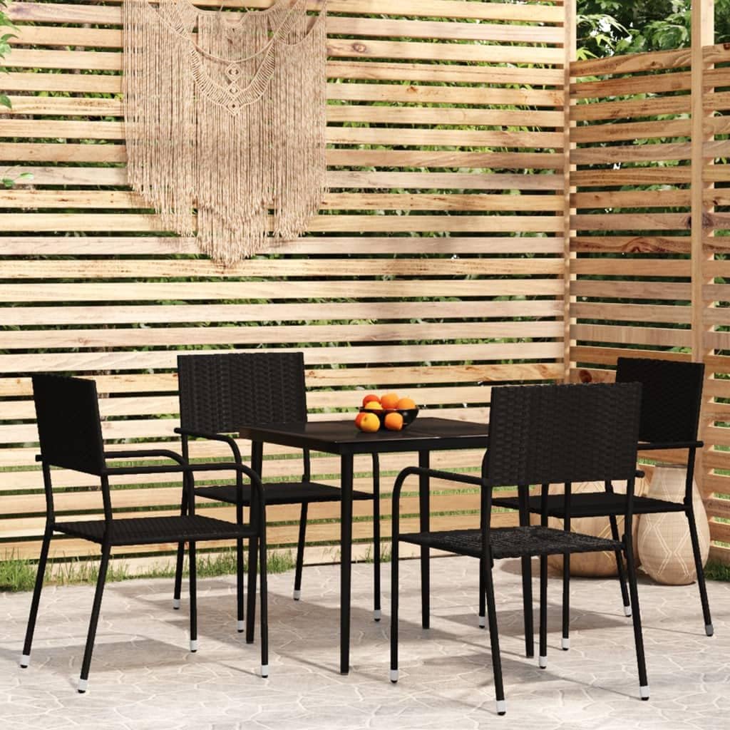 5 Piece Patio Dining Set Black,Elegant Outdoor Dining Set with Stackable Rattan Chairs and Glass Top Table for Patio or Garden Furniture Sets for Patio, Lawn & Garden