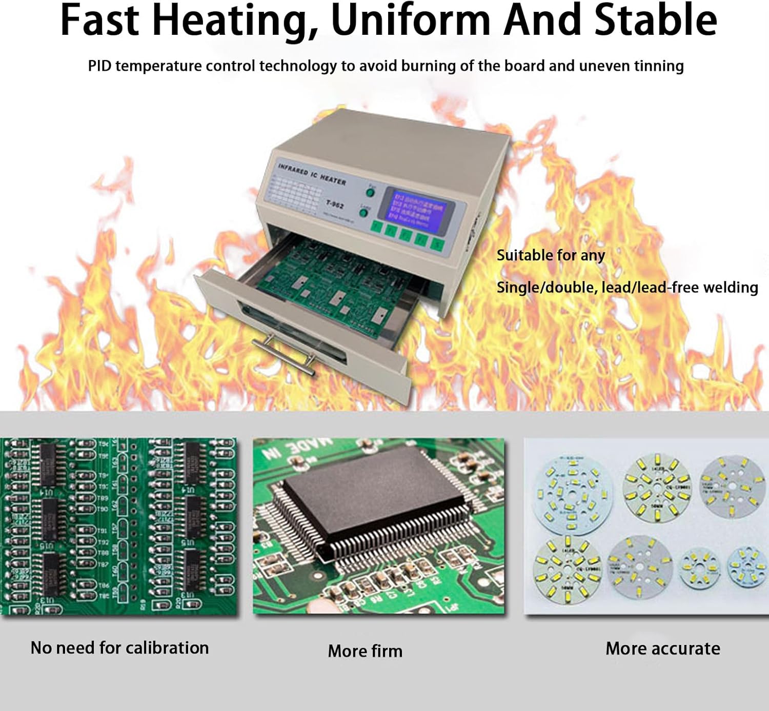 1500w Soldering Station Welding Machine Infrared Heater,Reflow Oven,with A Pair of Gloves,11.8x12.6 Inch Soldering,8 Temperature Options,for R&D and Small Batch Production
