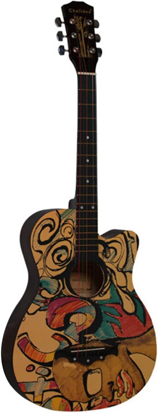 Tyenaza Wooden Guitar, Beginner Acoustic Guitar, 38in Graffiti Pattern High Density Fingerboard Acoustic Guitar for Beginner