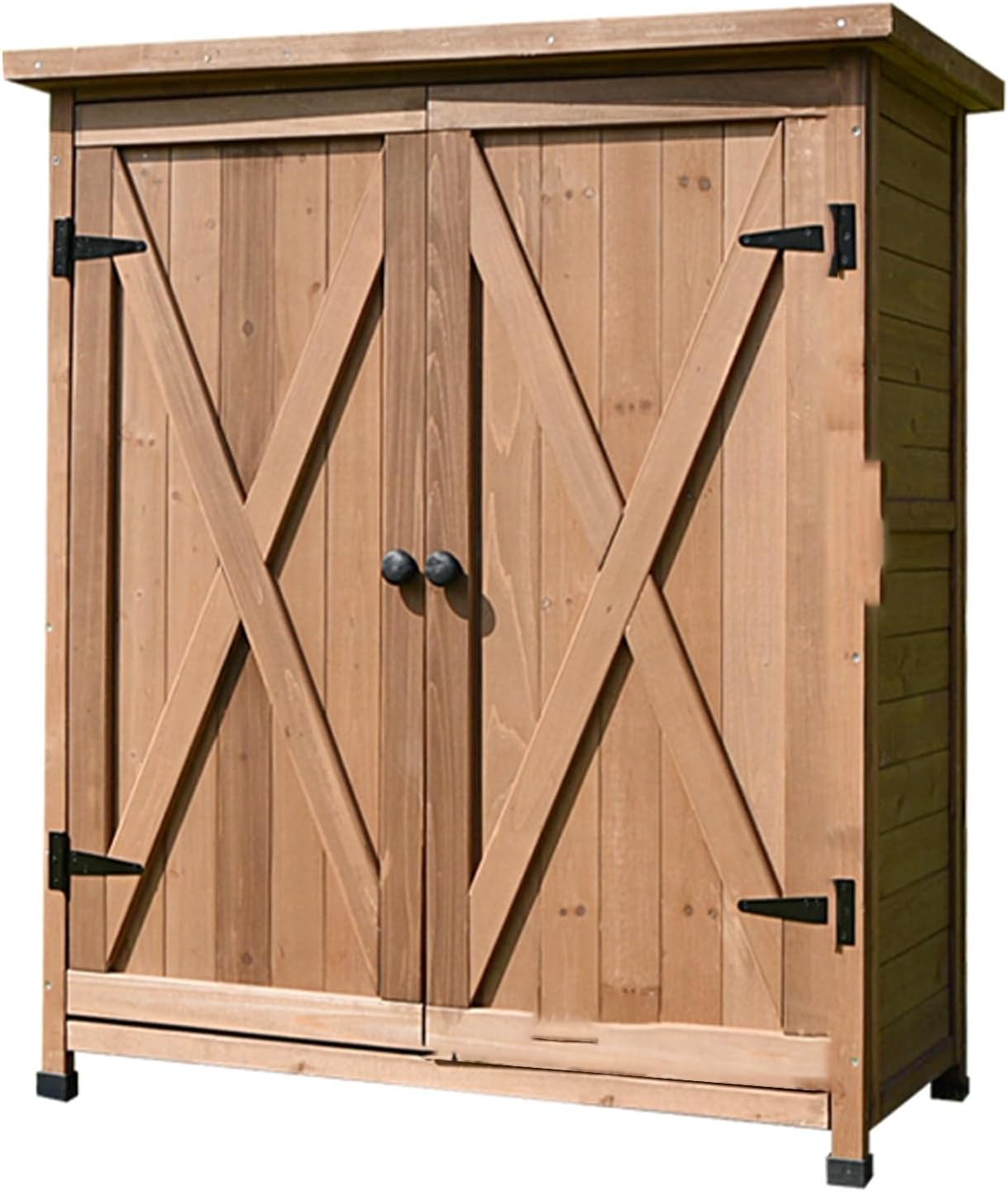 Garden Storage Shed, Outdoor Tool Shed with Galvanized Top and Two Shelves, Wooden Garden Shed with Waterproof Roof, Waterproof Outside Tool Shed for Patio Backyard Lawn (One Color Brown)