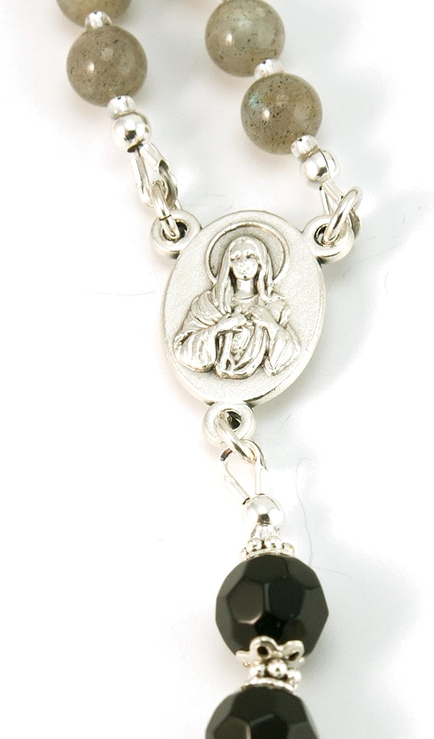 AWEHIRU Silver Inches Catholic Prayer Beads St Michael Protector Small Chaplet Labradorite Gemstone Blessed with Anointing Oil
