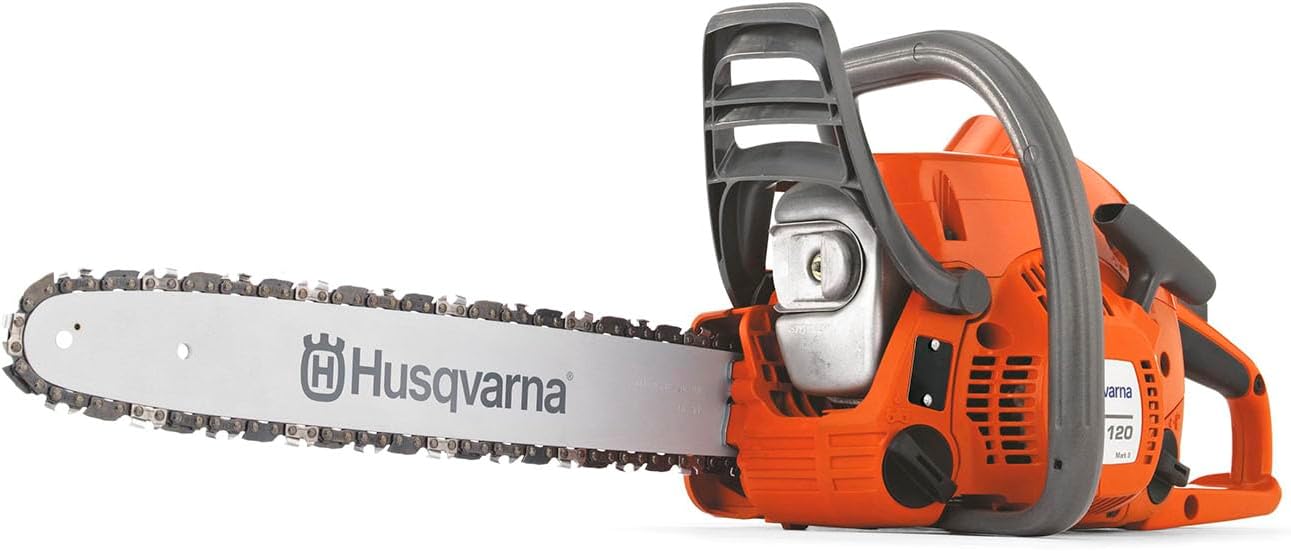 Husqvarna 120 Mark III Gas Chainsaw, 38-cc, 2-Cycle X-Torq Engine, 14 Inch Chainsaw with Automatic Oiler, For Wood Cutting and Tree Pruning, 970739614
