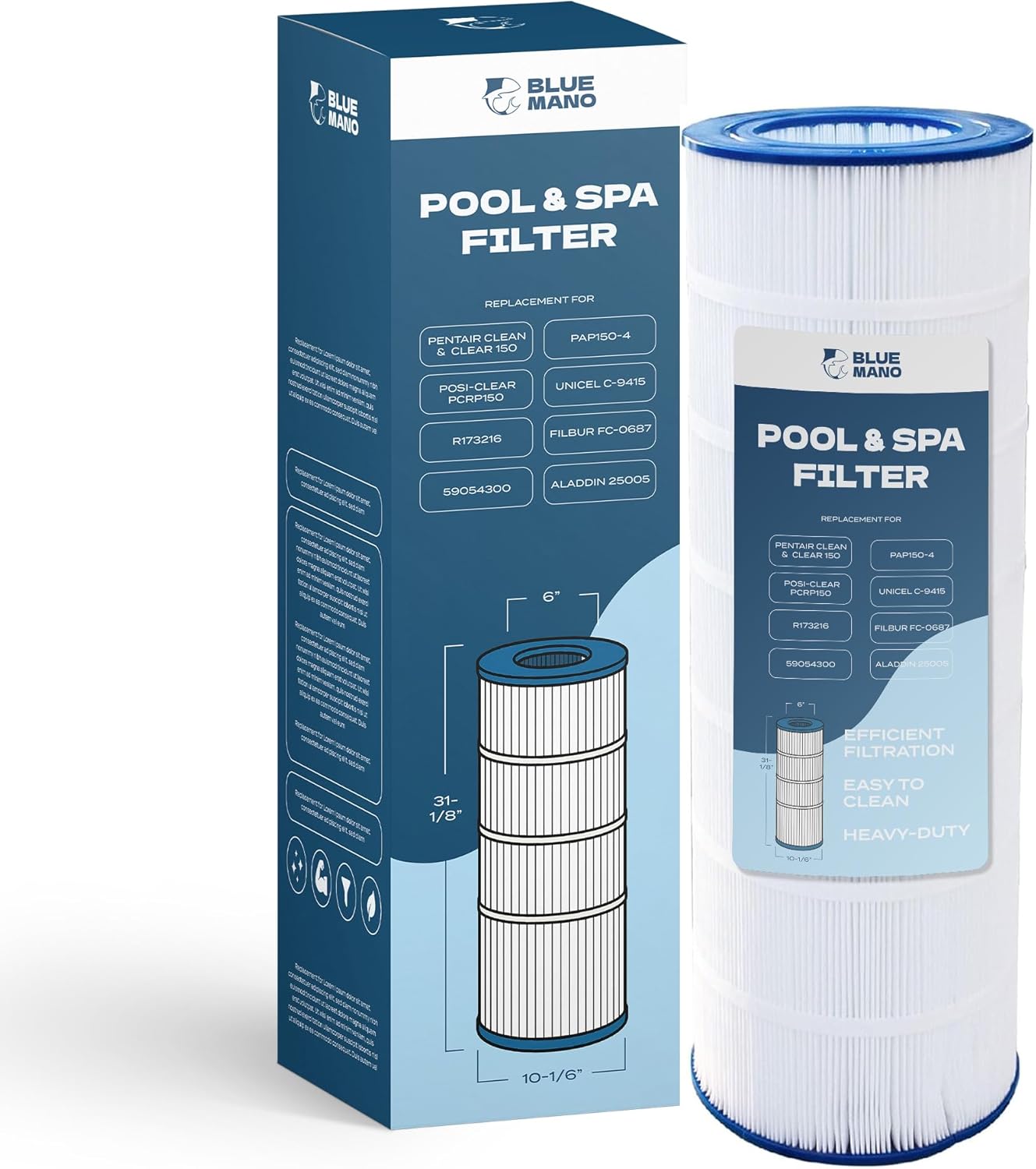 Pool Filter Cartridges Replacement for Pentair Clean and Clear 150, Posi-Clear PCRP150, R173216, 59054300, PAP150-4, Unicel C-9415, Filbur FC-0687, Aladdin 25005