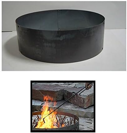 SD1348-FP Solid Multi-Piece 4pc Unpainted 12 in. Tall 48 in. Diameter Outdoor Fire Ring with Fire Poker - 48 x 48 x 12 in. - Rustic Black Color