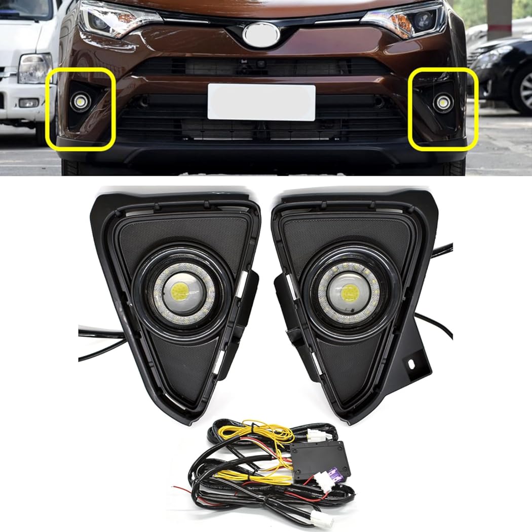 LED Fog Lights Fit for 2016-2018 Toyota RAV4 DRL with Amber Sequential Turn Signal Driving Lights Front Bumper HeadLights Accessories