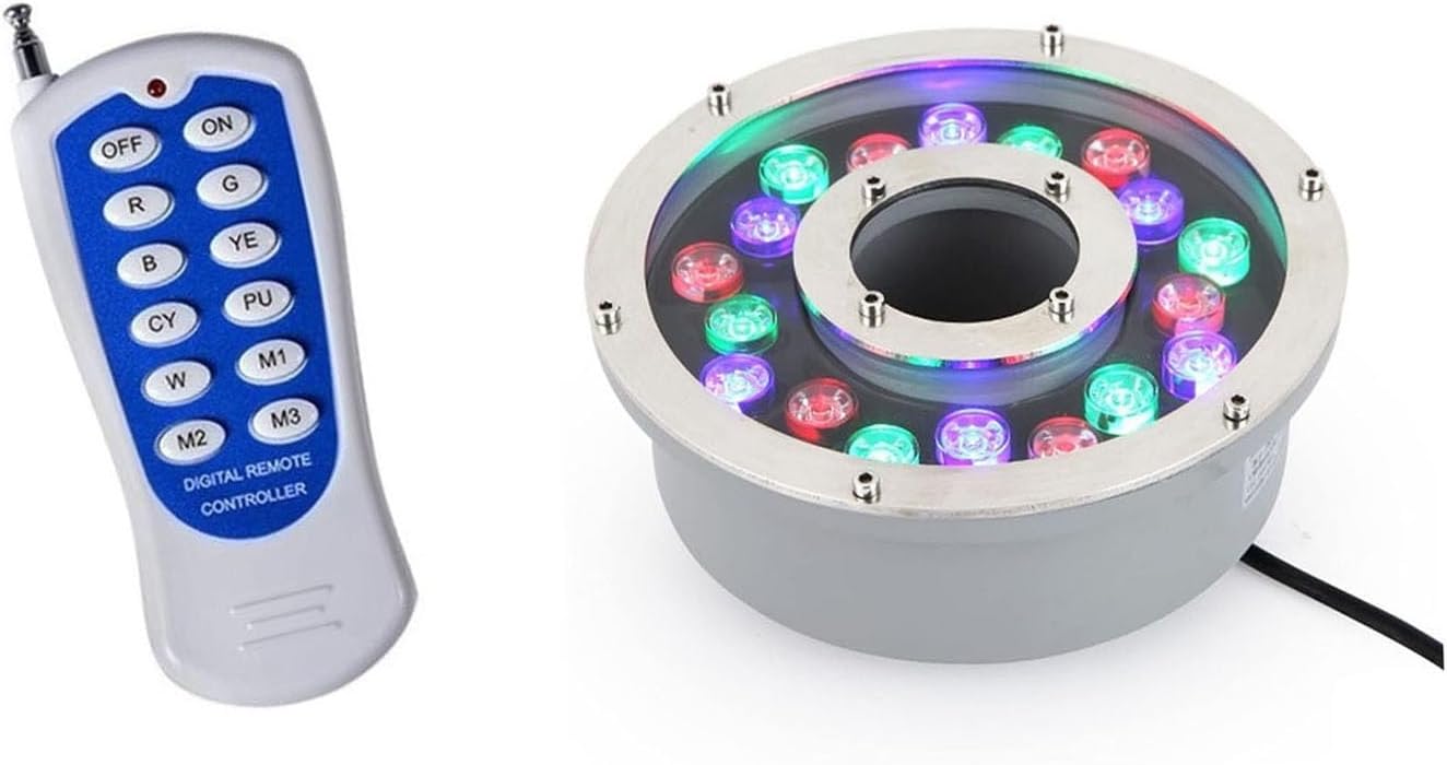 Submersible RGB Lights - LED Ring Fountain Lamp, IP68 Submersible Landscape Spotlight, Color Change Remote Control Waterproof Light for Garden Fountain Lighting(24W(24V))