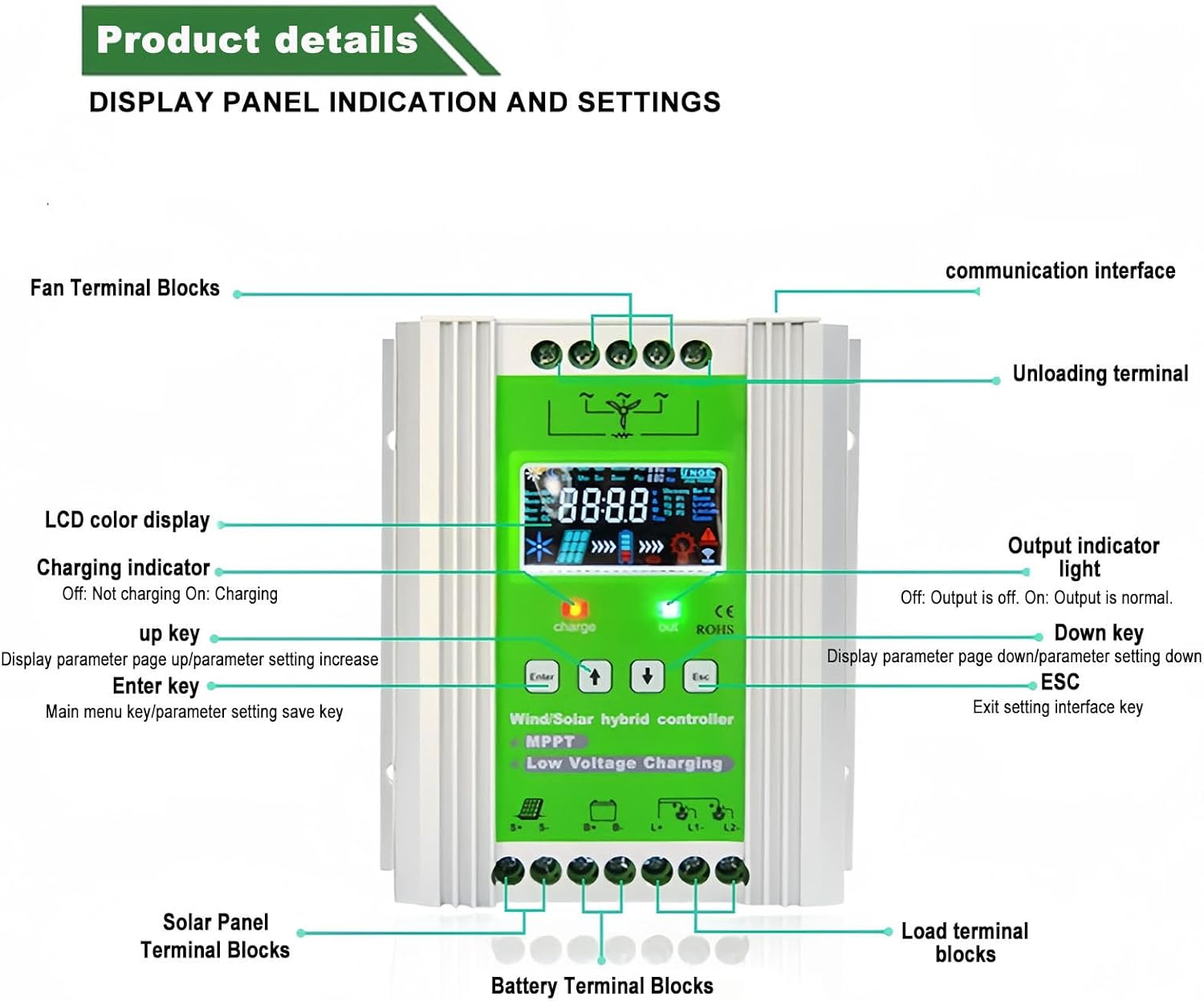 Hybrid Solar Wind Power Systems, Mppt Charge Controller, 12v/24v/48v Hybrid Solar Wind Power Charge Controller for Wind Turbines and Solar Panels,12V-400W