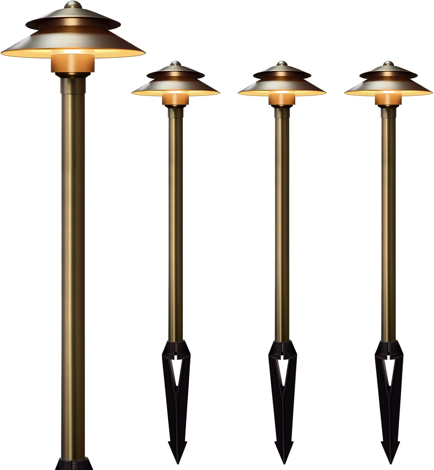 Gardencoin Solid Brass Low Voltage Landscape Pathway Lights (6'' Shade, 19'' Tall), 12V LED Heavy Duty Path Lighting Outdoor Wired, Waterproof Antique Bronze Walkway Light Without G4 Bulb, 4 Pack
