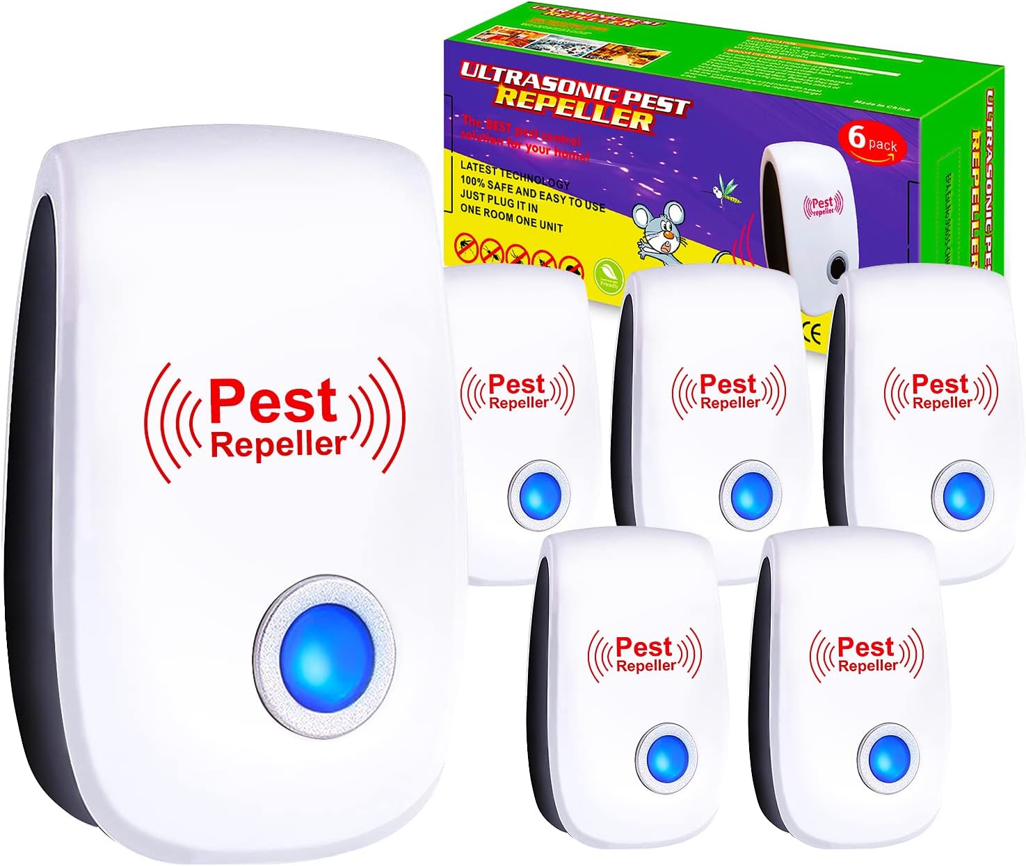 Ultrasonic Pest Repeller 6 Pack, Pest Repellent Ultrasonic Plug in Insects Electronic Pest Repellent Rodent Repellent Indoor Pest Control for Home Kitchen Office
