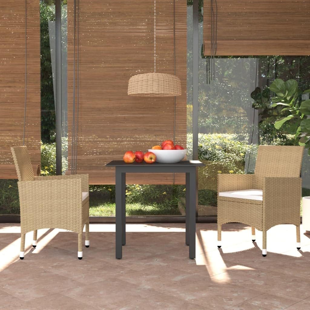 3 Piece Patio Dining Set with Cushions Poly Rattan Beige, Garden Dining Set: Style, Functionality, and Comfort for Your Outdoor Oasis Patio Furniture Sets, Outdoor Furniture Sets