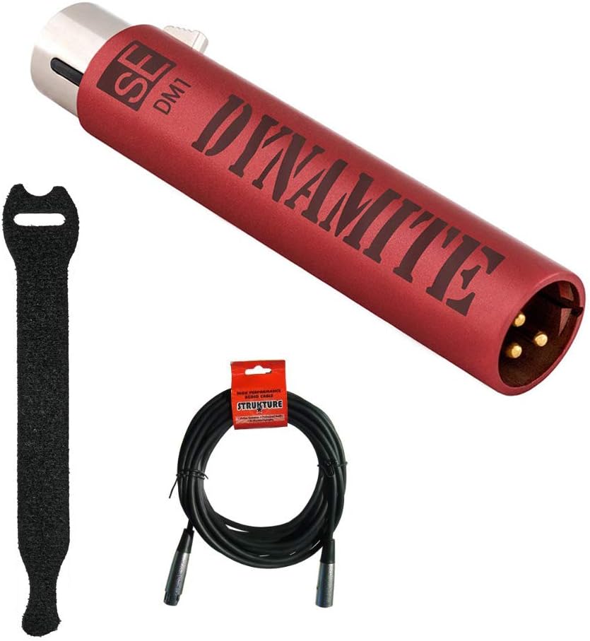 sE Electronics DM1 Dynamite Active Inline Microphone Preamplifier with 10-Pack Touch Fastener Straps & 20' XLR-XLR Cable Bundle