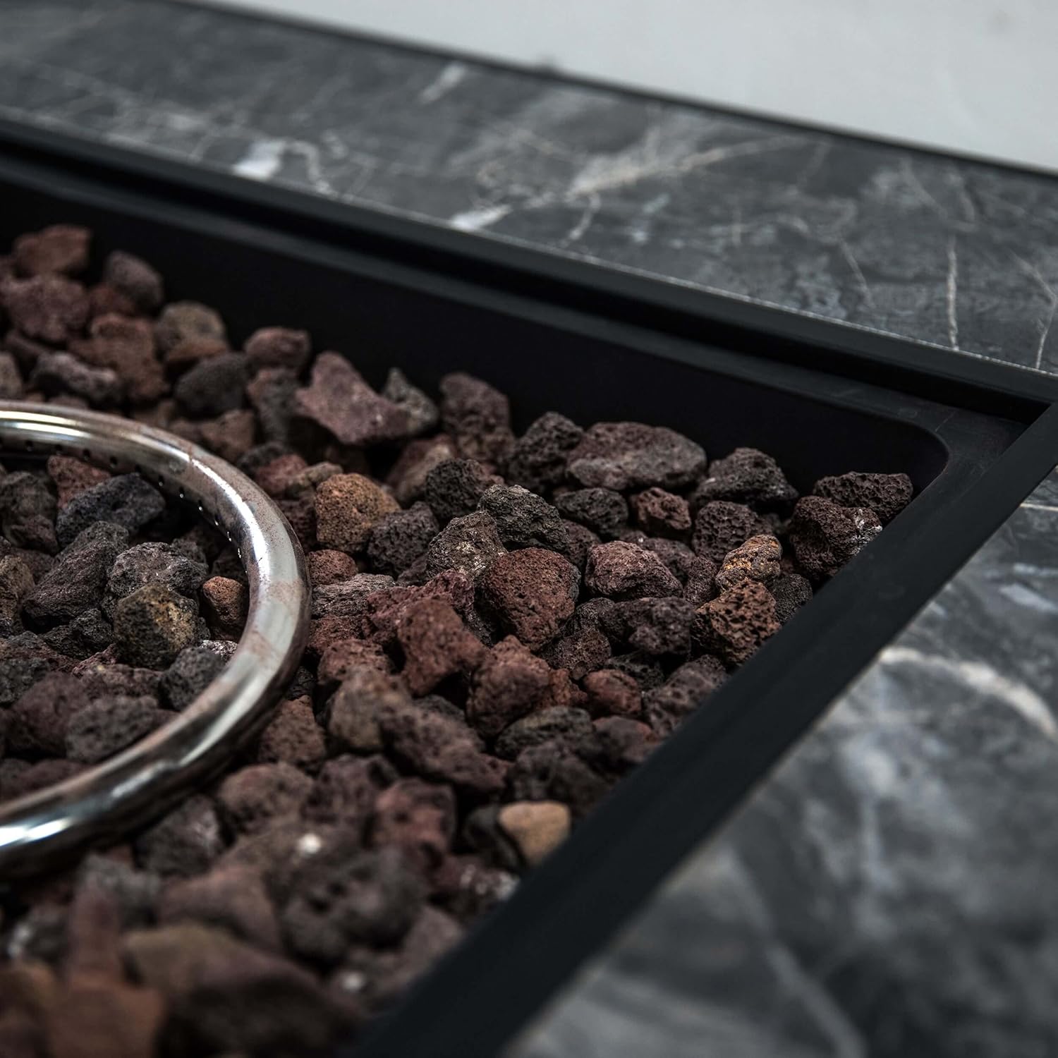 Propane Gas Outdoor Fire Pits Table with Tile Tabletop and Lava Rock, 35 Inch Square 50,000 BTU Auto-Ignition Wicker Base Fire Pit Table for Patio Garden Deck Backyard Poolside