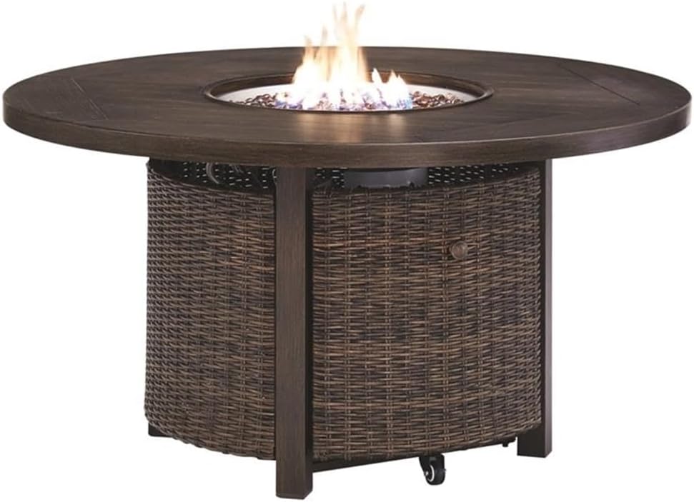 Bowery Hill Round Fire Pit Table in Medium Brown