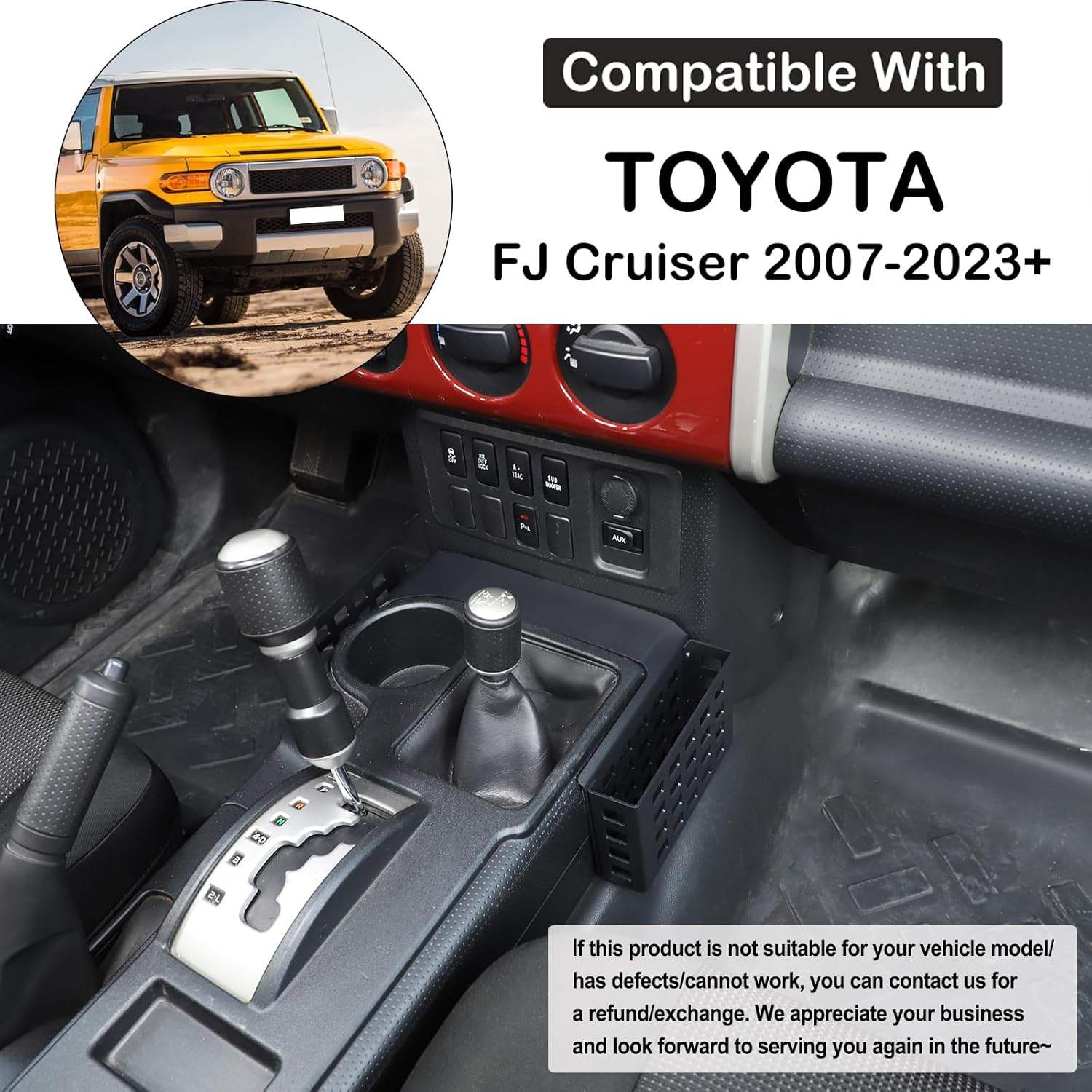 Aunginsy Center Console Gear Storage Box Basket Fit Toyot@a FJ Cruiser 2007-2024 Aluminum Gear Shift Side Storage Baskets Center Console Organizer Tray Armrest Storage Box Basket Interior Accessories